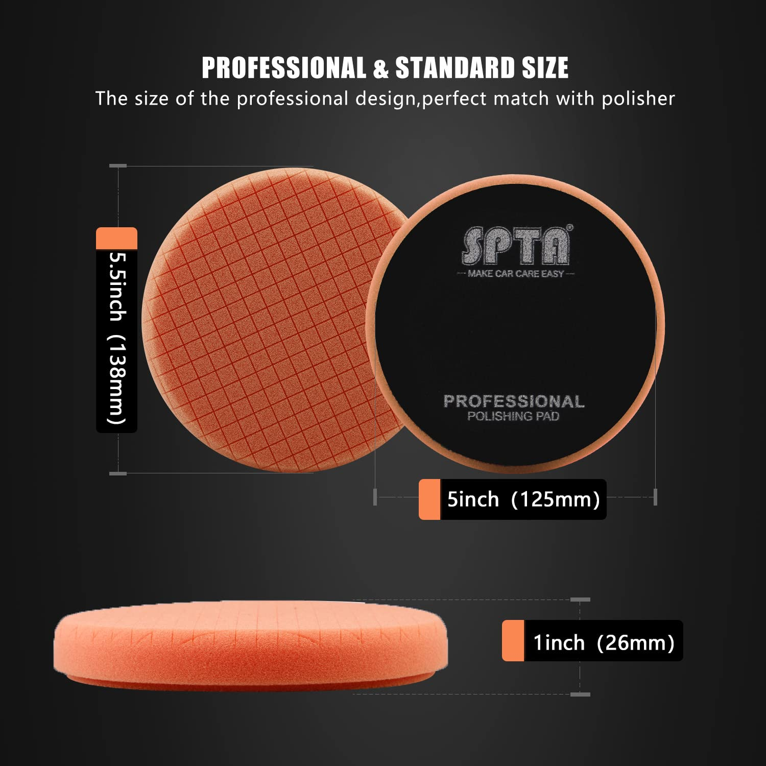 SPTA 5Pc 5.5 Inch Face for 5 Inch 125Mm Backing Plate Compound Buffing Sponge Pads Cutting Polishing Pad Kit for Car Buffer Polisher Compounding,Polishing and Waxing image number 2