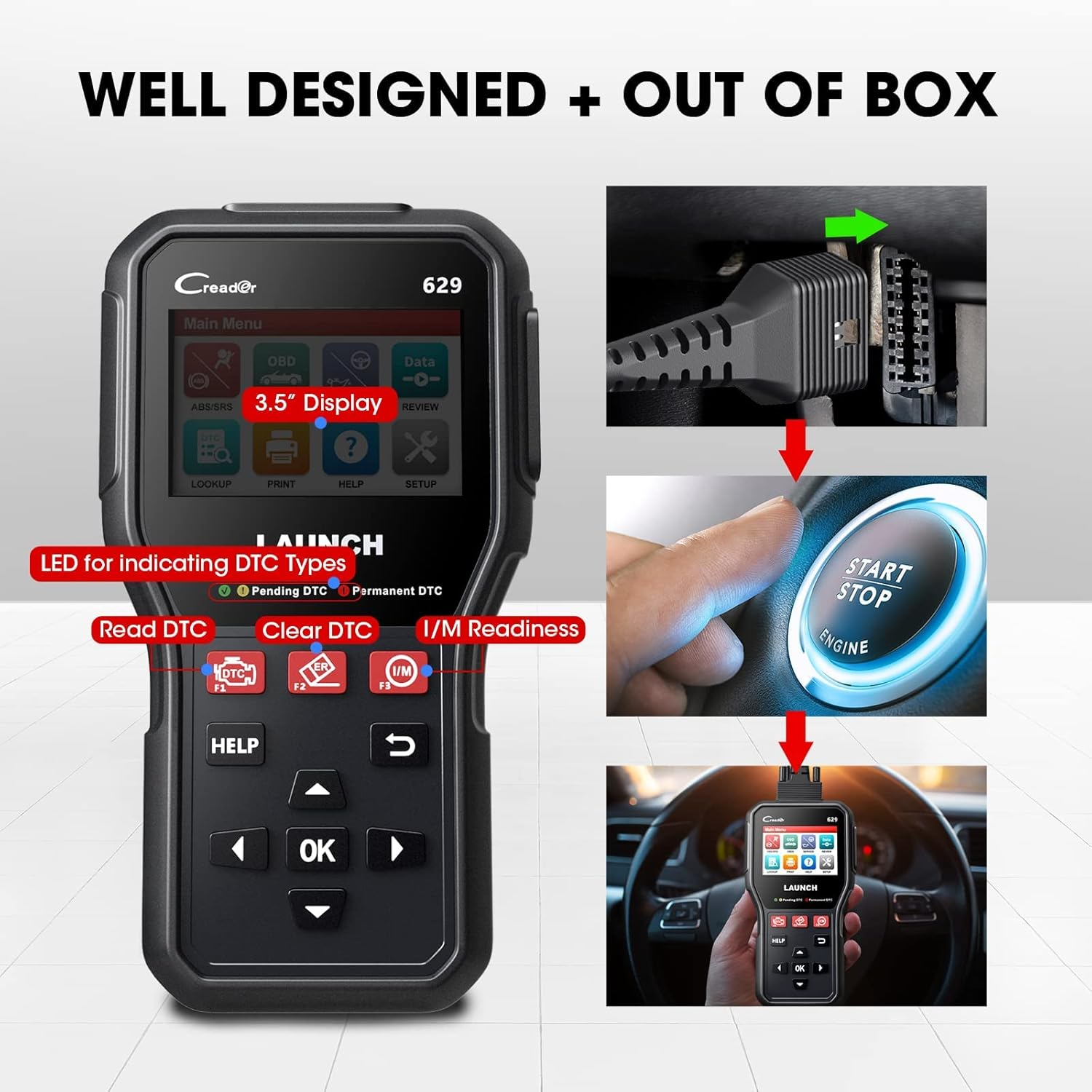 LAUNCH CR629 OBD2 Scanner ABS SRS Scan Tool with Active Test, 3 Service Oil/Sas/Bms Reset Tool, Full OBD2 Functions Car Code Scanner, Lifetime Free Update (More Powerful than LAUNCH CR529, CRP123X) image number 6