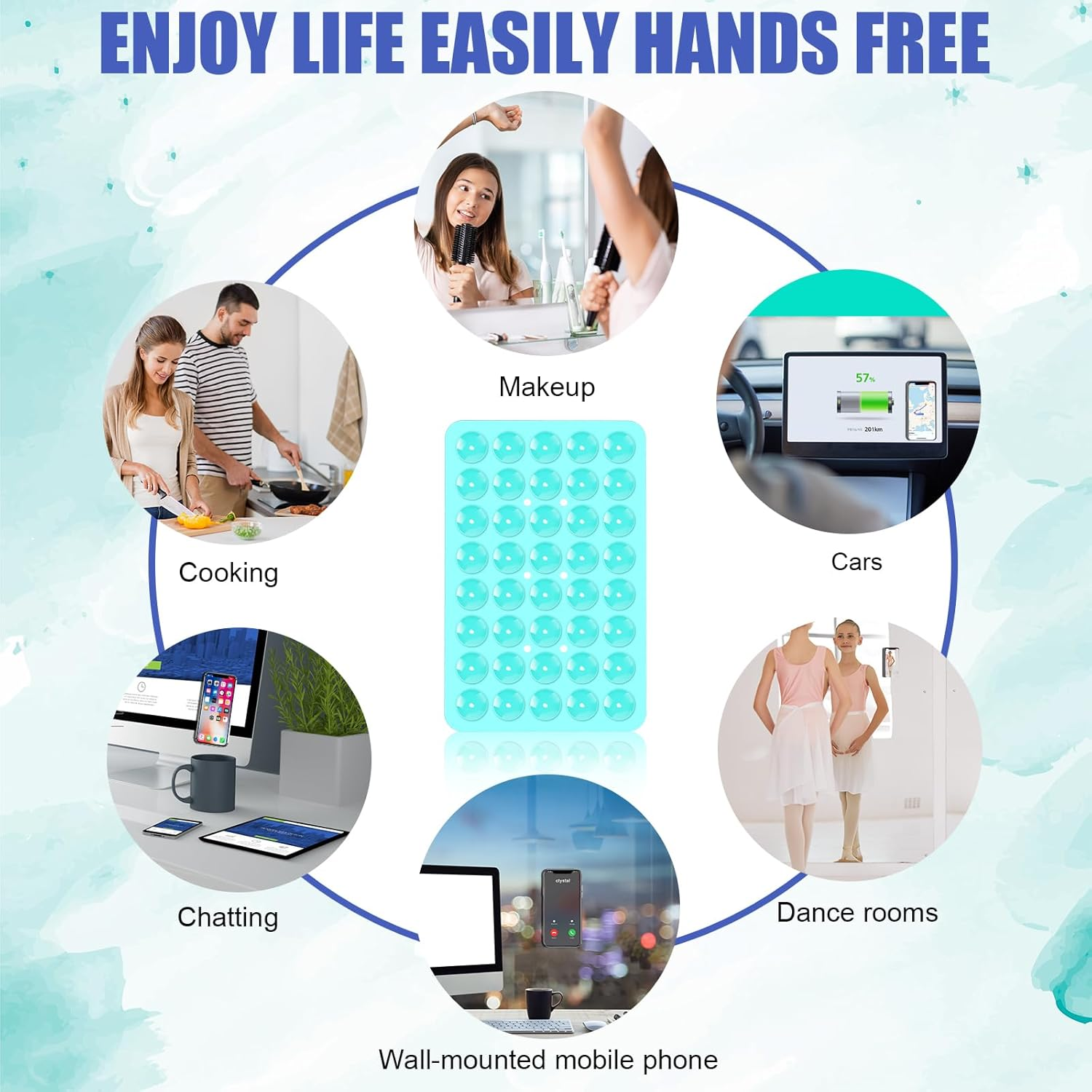 Silicone Suction Phone Case Mount, Double Sided Suction Cup Phone Pad Hands-Free Phone Holder, Silicone Phone Sticky Grip Fidget Toy Gift Compatible with Iphone Samsung Google Pixel (Lake Blue)