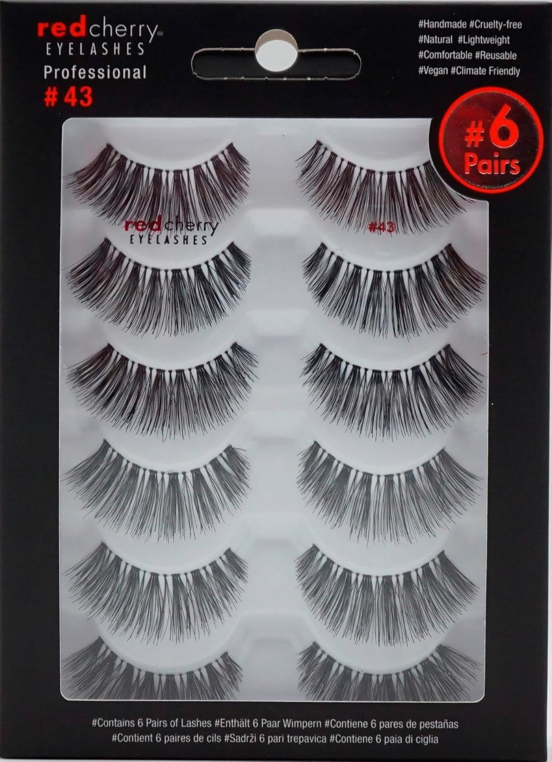 (6Pack) - Red Cherry 100% Human Hair False Eye Lashes Fake Eye Lashes 43 Stevl image number 4
