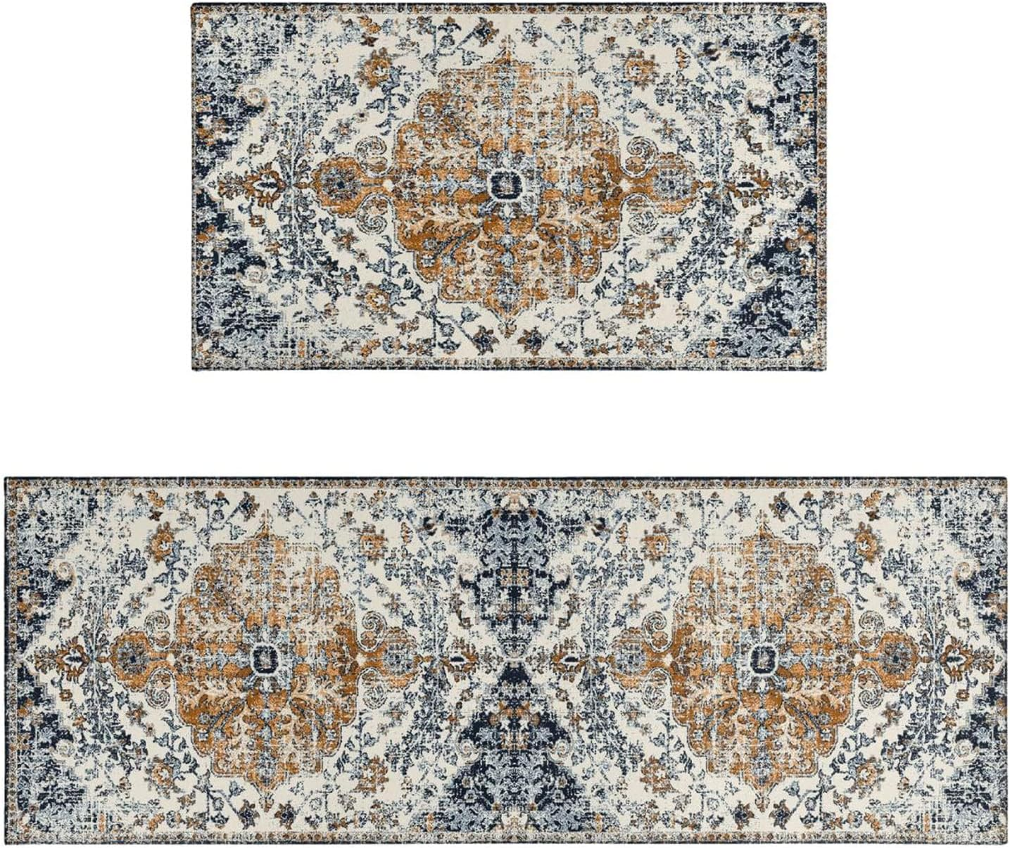 Kitchen Rug Mat, 2 Piece Country Rustic Kitchen Rugs, Boho Farmhouse Style Washable Non-Slip Kitchen Mats for Floor, Boho Kitchen Decor image number 4