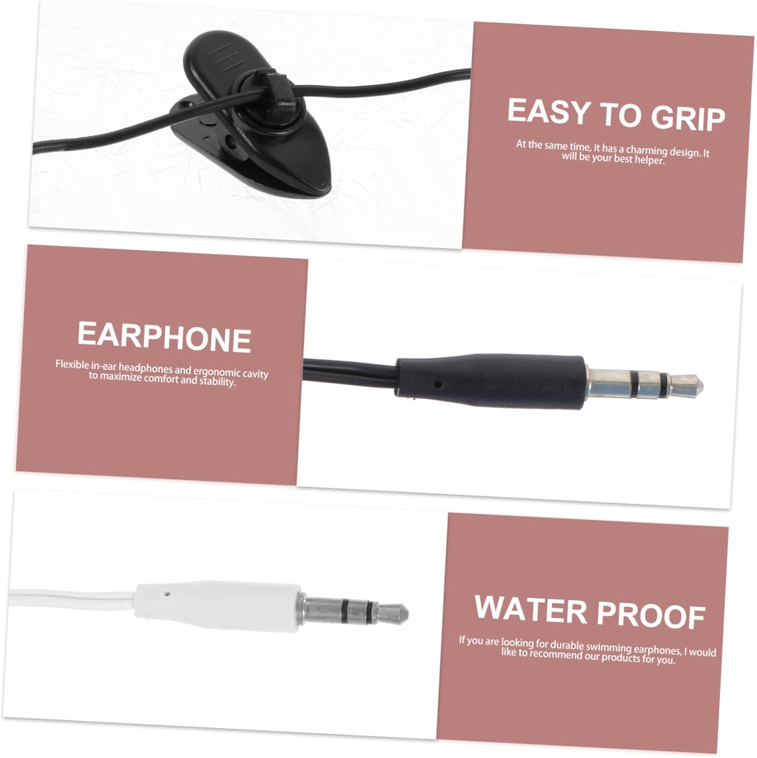 SEWACC Waterproof Swimming Earphones Ear Protection Plugs 3.5Mm In-Ear Earbuds for Adults Bathing and Surfing 2Pcs Black and White Earbuds Set image number 6