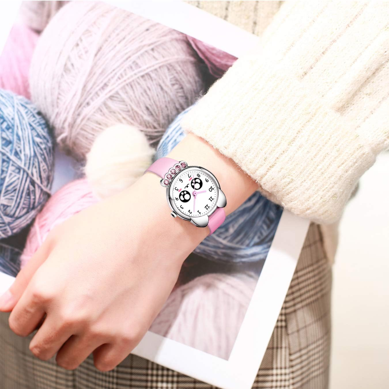 KDM Kids Watch for Girls Boys: Toddler Watches for 3-12 Gifts for Kids Cute Cartoon Wrist Watch Waterproof Leather - Learning Time and Easy to Read Dial - A Pink image number 3