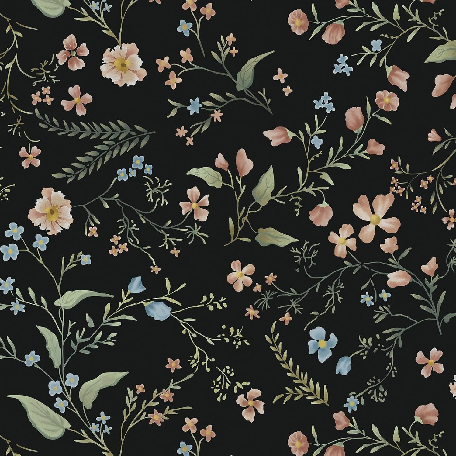 Eeecoming Floral Peel and Sick Wallpaper Vintage Wall Paper Green Contact Paper Flowers Removable Self Adhesive Wallpaper for Bedroom Bathroom Cabinets Vinyl Roll 17.3"X196.8"