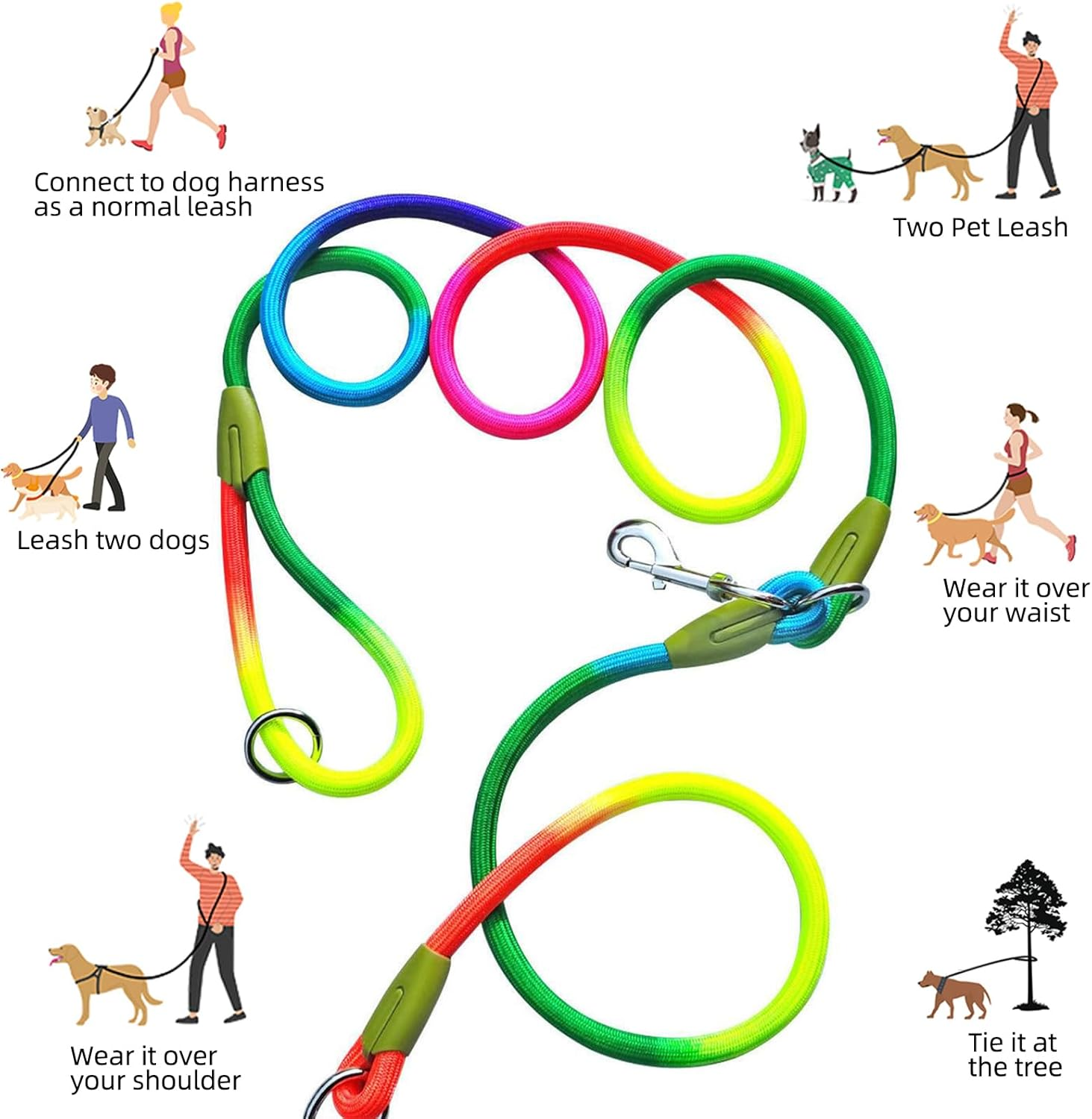 Hands Free Dog Leash& 7.5Ft Cross Body Rope with Slip Lead Durable for 2 Dogs, Multifunctional Dog Training Leash for Most Dogs Walking, Jogging and Hiking image number 4
