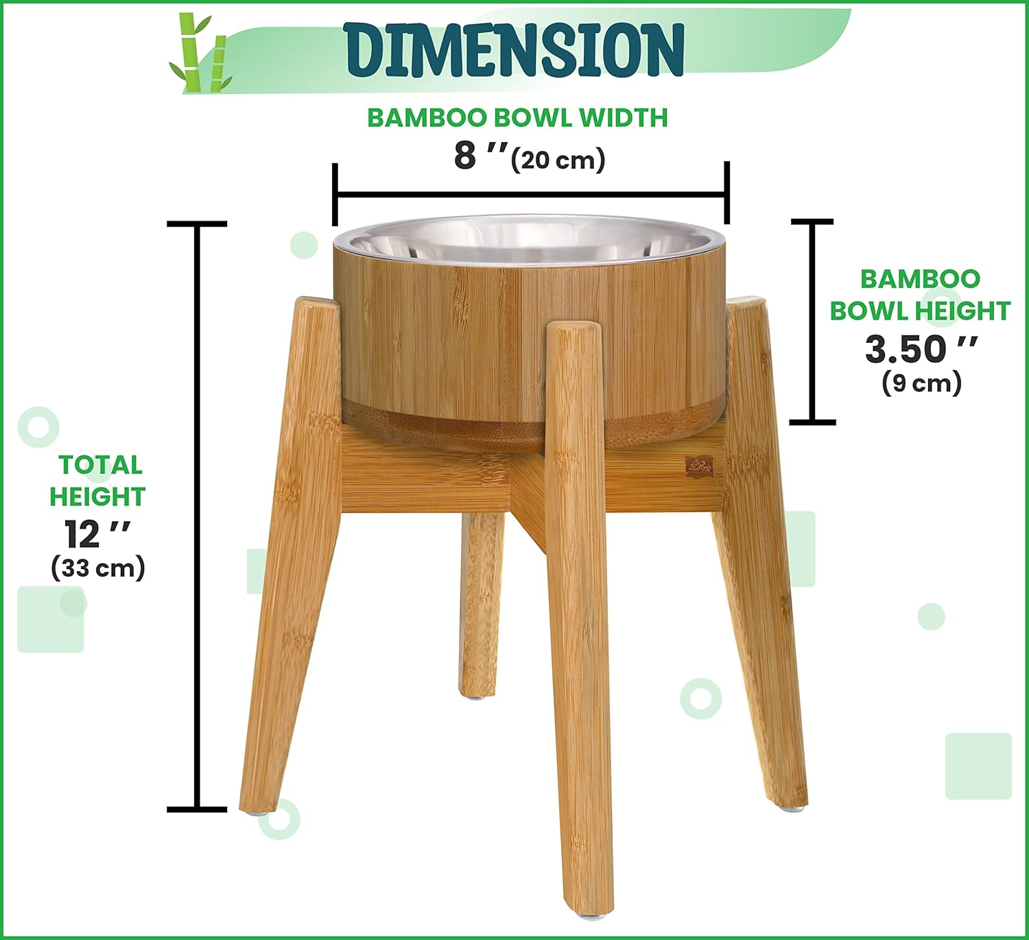 Raised Dog Bowl - Elevated 12-Inch, Large Breeds Treats, Dry and Wet Foods Suitable - Deter Ants/Bugs, Resist Tip-Over - Bamboo/Steel Bowls image number 2
