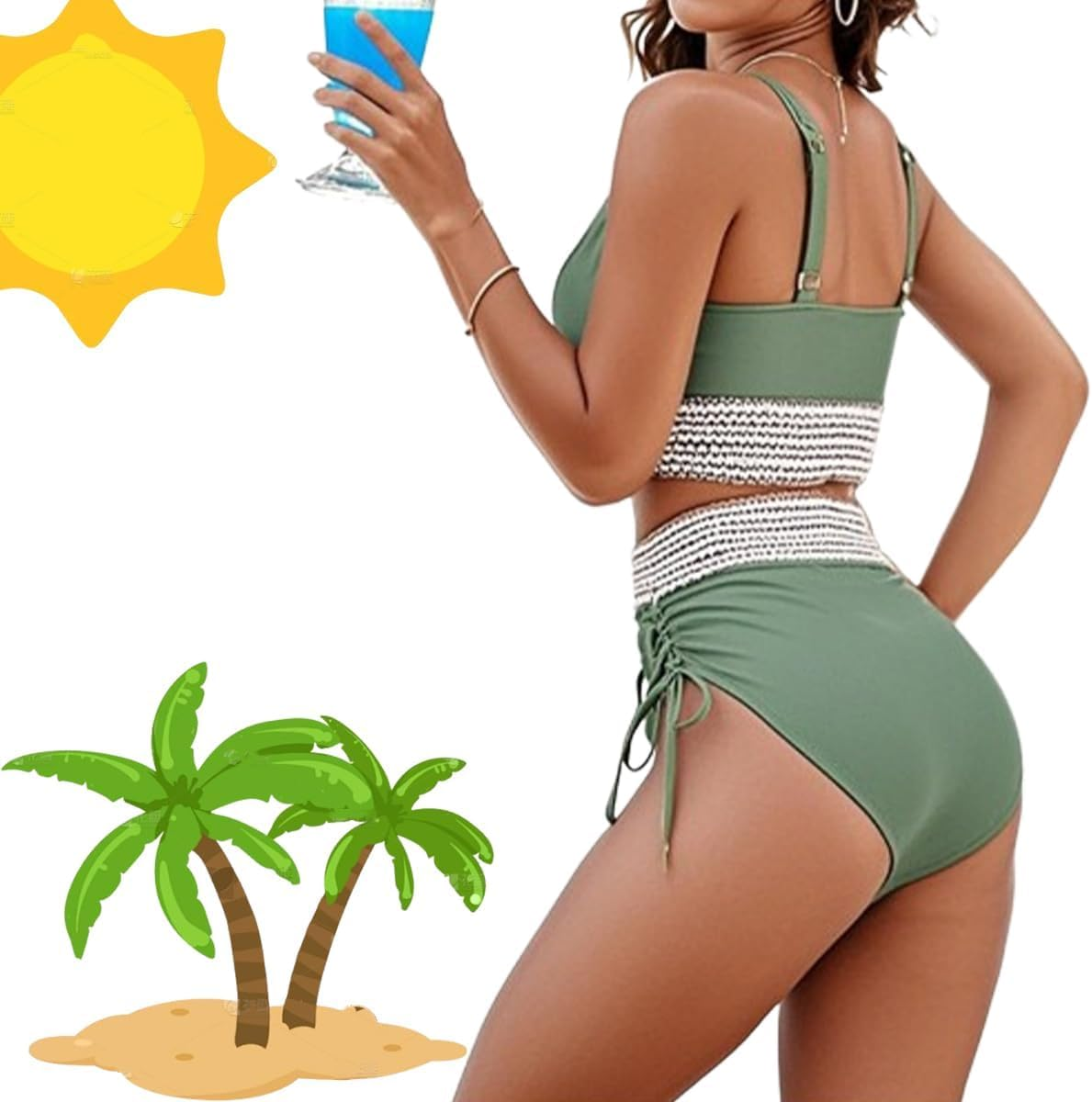 Sunny Salty Bikini Set, 2025New Tummy Control Bathing Suit Two Piece, Fashion, Comfortable Fit, High Waisted, Summer Beach Swimwear image number 3