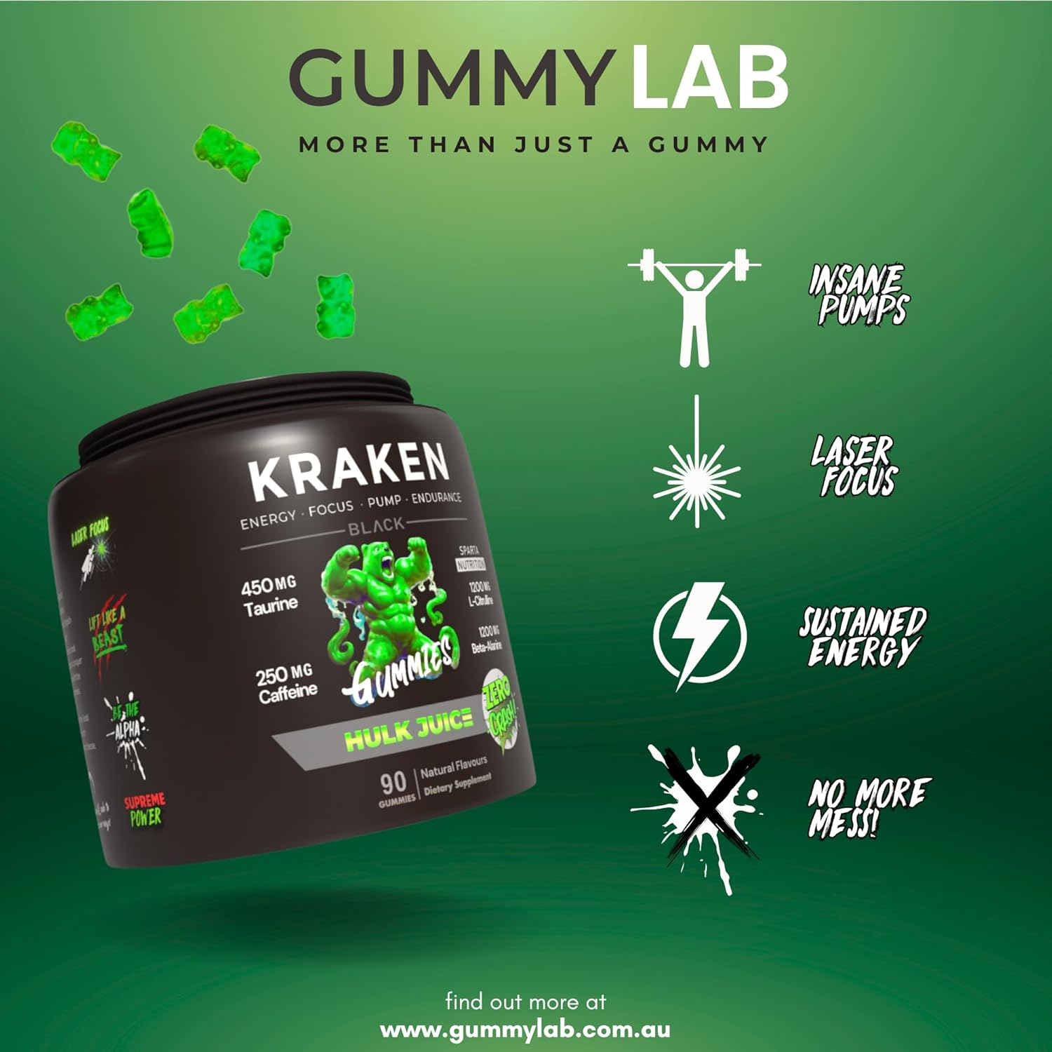 Pre Workout Gummies, Laser Focus, Muscle Pump & Volumizer, 250Mg Caffeine, 450Mg Taurine, 150Mg English Walnut Extract, 1200Mg Citrulline, 1200Mg Beta Alanine, 20 Calories