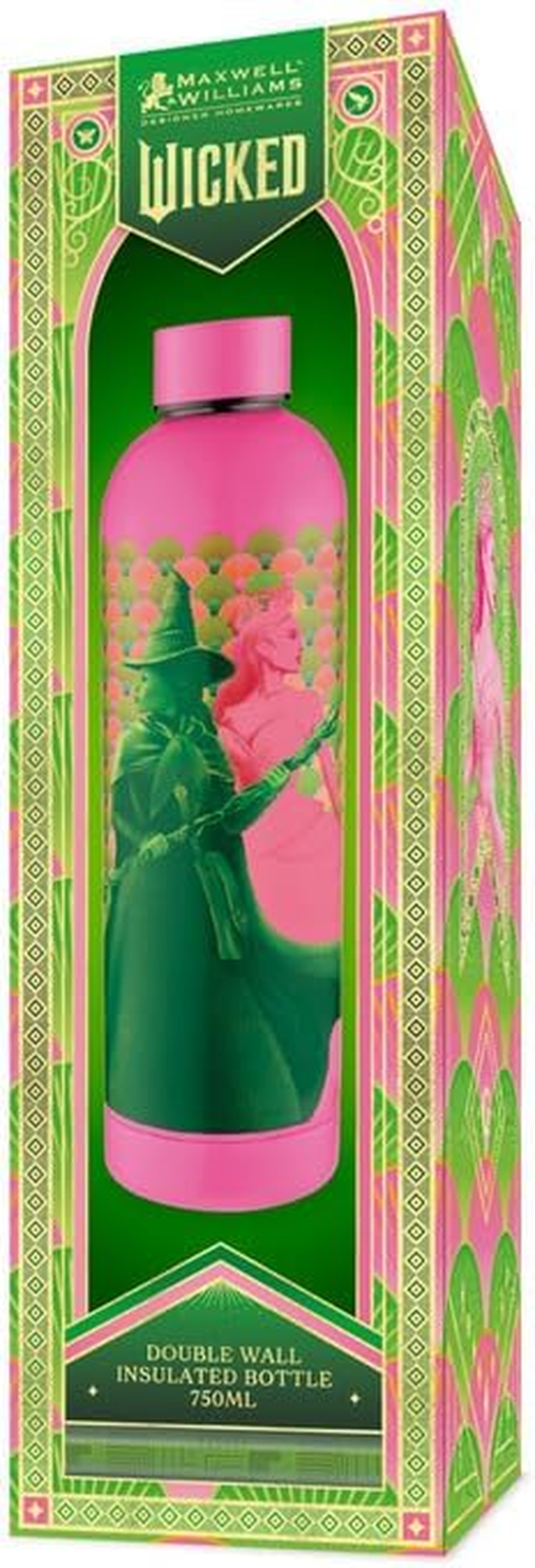 Maxwell & Williams Wicked Magical Double Wall Insulated Bottle in Forever Gift Box, 750 Ml Capacity, Green/Pink