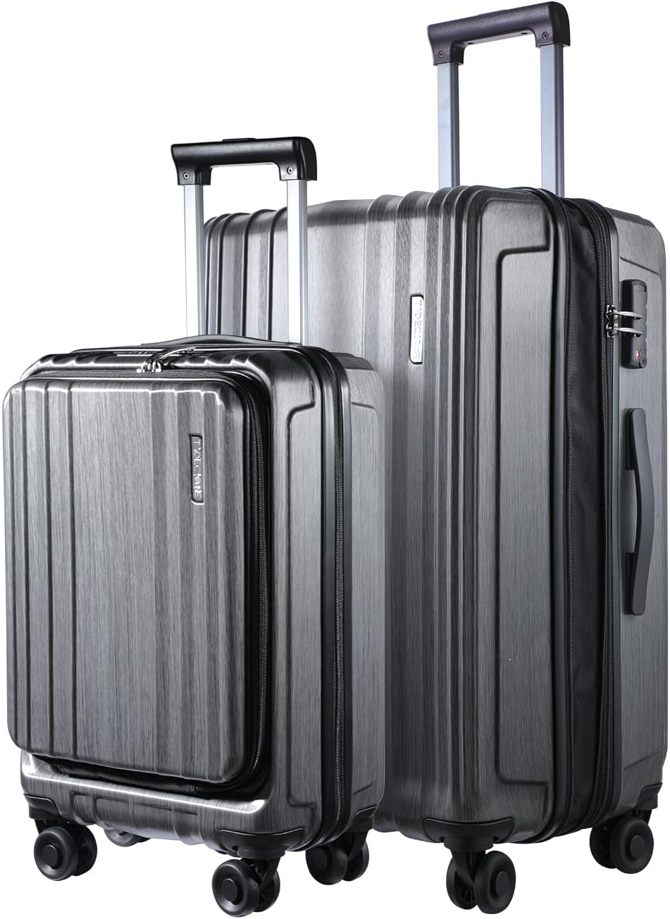 Luggage Set 2 Piece 20/28, 20 Inch Carry-On with Front Laptop Pocket & Expandable 28 Inch Luggage, ABS+PC Lightweight Hardshell Suitcase with Spinner Wheels, Silver Grey image number 6