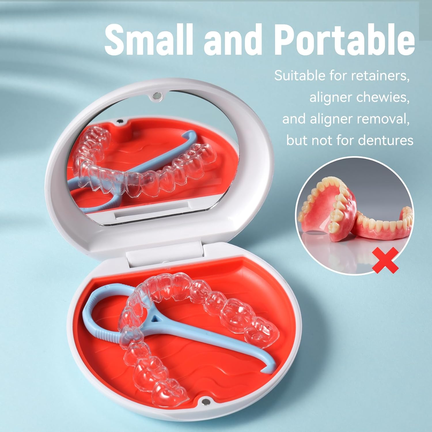 Annhua Retainer Case with Mirror - Slim Magnetic Mouthguard Case with Silicone Textured Liner for Braces and Aligners, Travel Dental Box - Pink - Blue image number 6