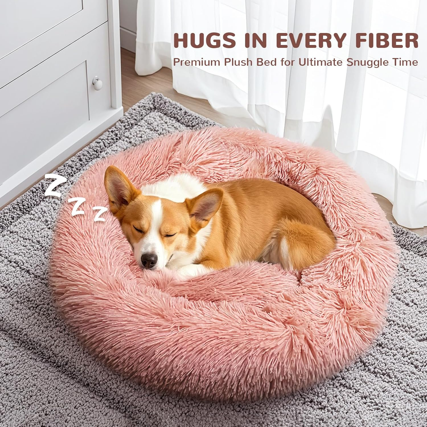 Spring Blossoms - Donut-Shaped Dog and Cat Bed, Non-Slip and Fluffy in Fur, Machine Washable (Fairy Pink, 70Cm)