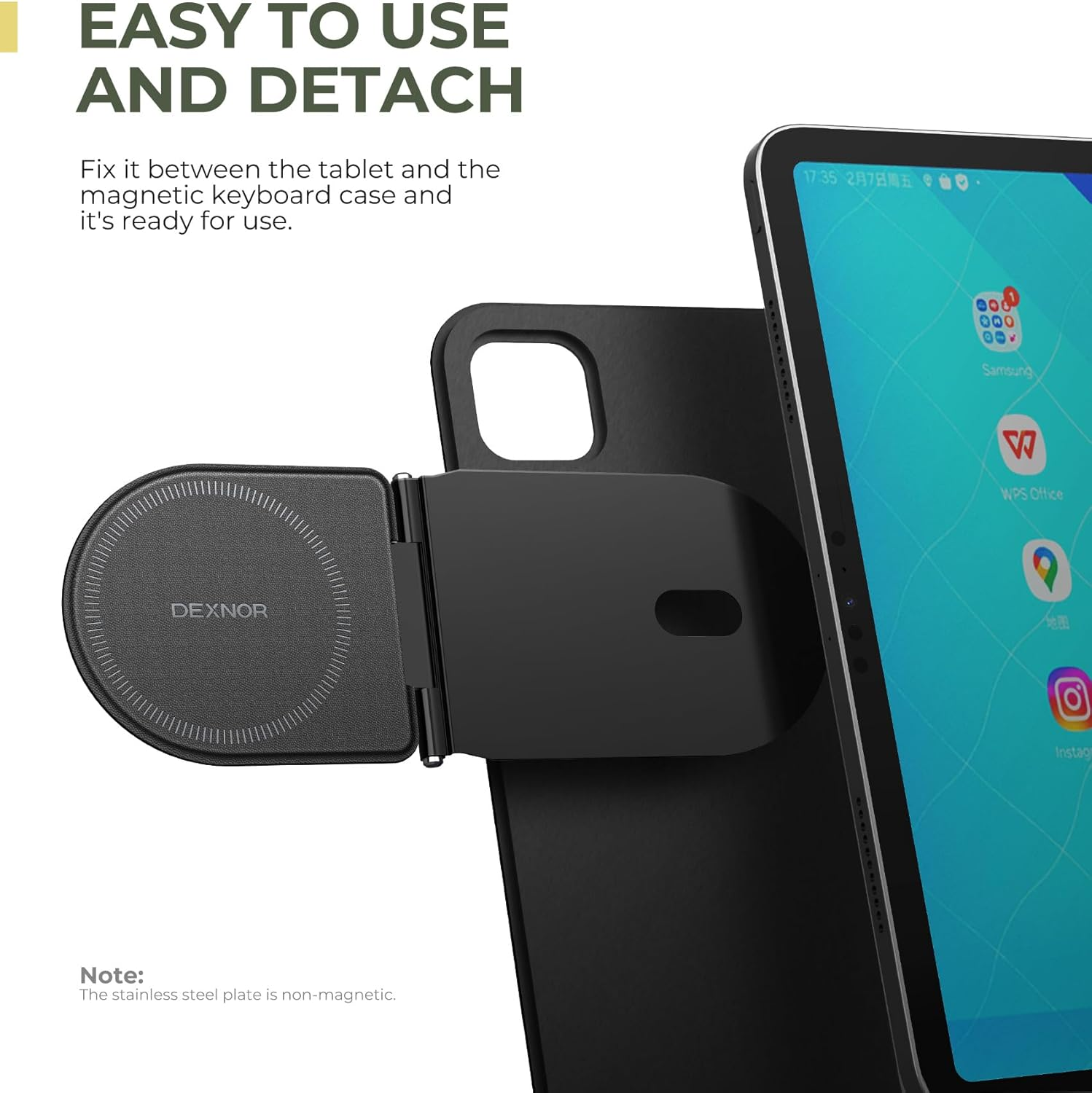 Dexnor Magnetic Phone Holder for Magic Keyboard, Compatible with Magsafe and Non-Magsafe Phone, Slim Portable Foldable Productivity Stand Mount for Ipad/Samsung Magnetic Keyboard Cases - Black image number 2