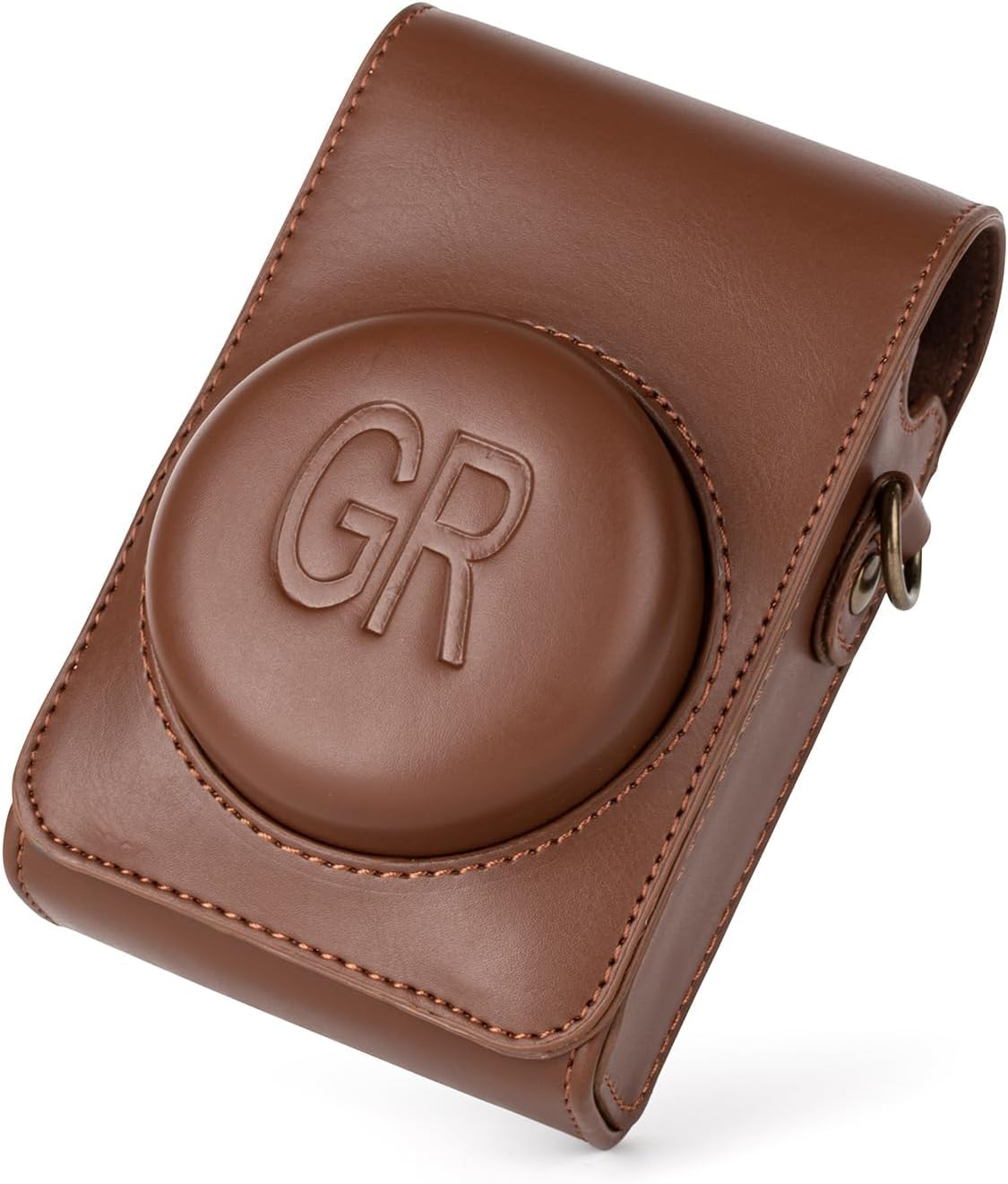 Camera Case, for Ricoh GR, GR II, GR III, GR3X Digital Camera, Adjustable Shoulder Strap, PU Leather Embossed Pattern, Protective Case, with Detachable Top Cover, Retro Style GR Camera Case (Coffee)