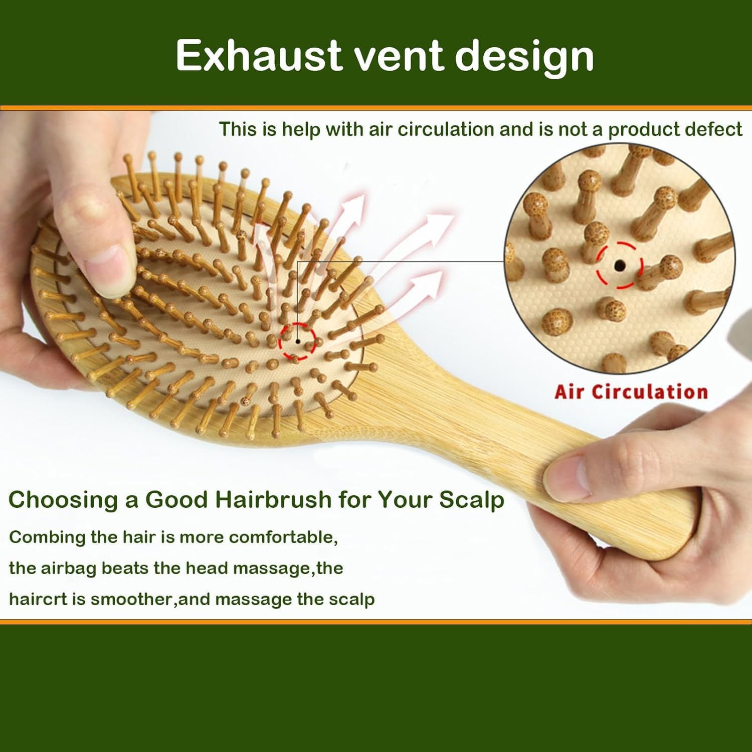 Bamboo Hair Brush for Hair Growth Kit &ndash; Natural Bamboo Bristles Wooden Paddle Brush, Scalp Massage & Detangling for Women, Men & Kids, All Hairs Types, Ergonomic Handle - Wood Color image number 3