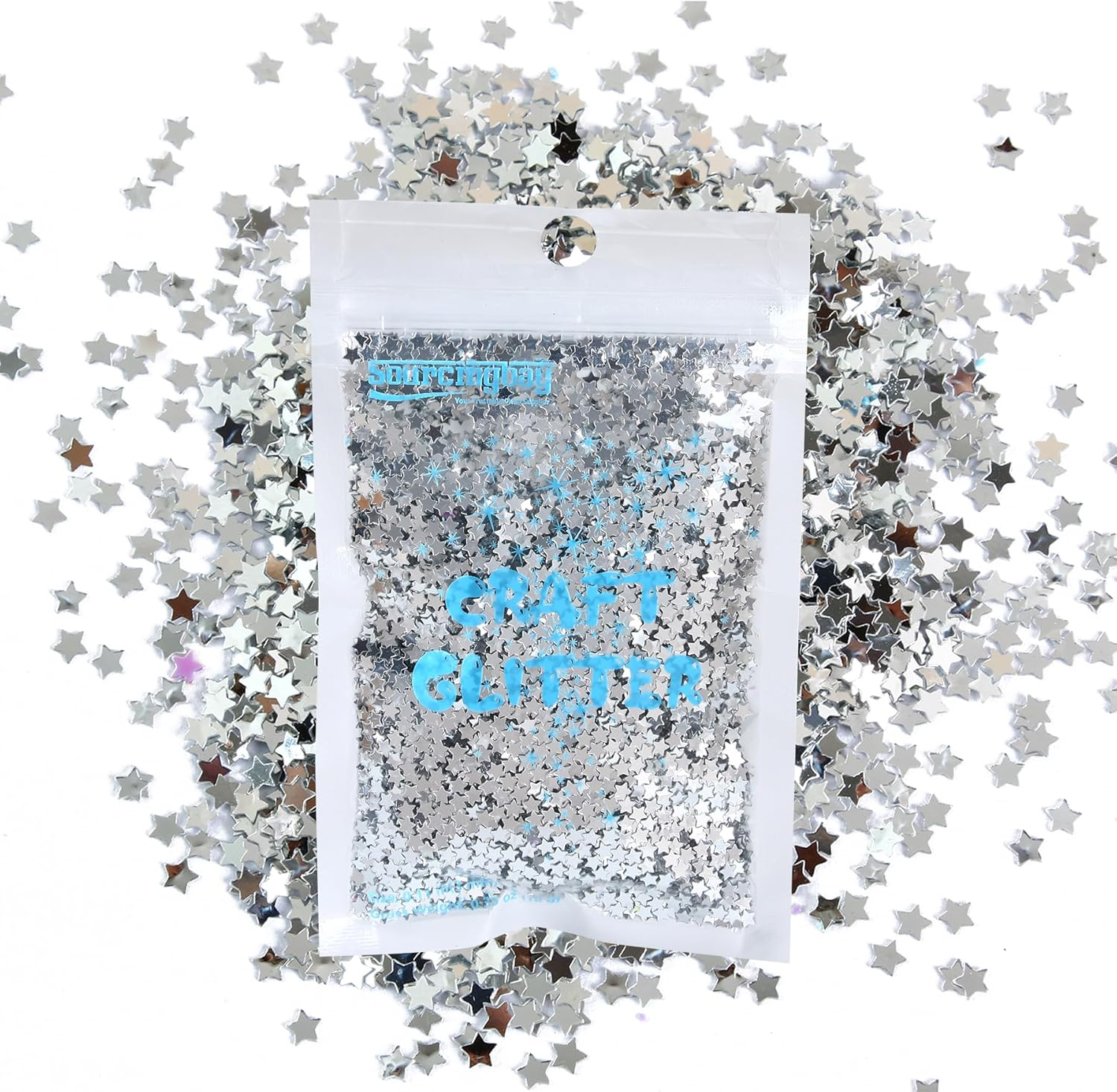 Art Craft Glitter, 3Mm Star Shaped Holographic Chunky Flakes Sequins for Slime, Nail Art,Tumblers, Resin Craft, Festival Party - 0.35Oz (10G) (Laser Silver) image number 1