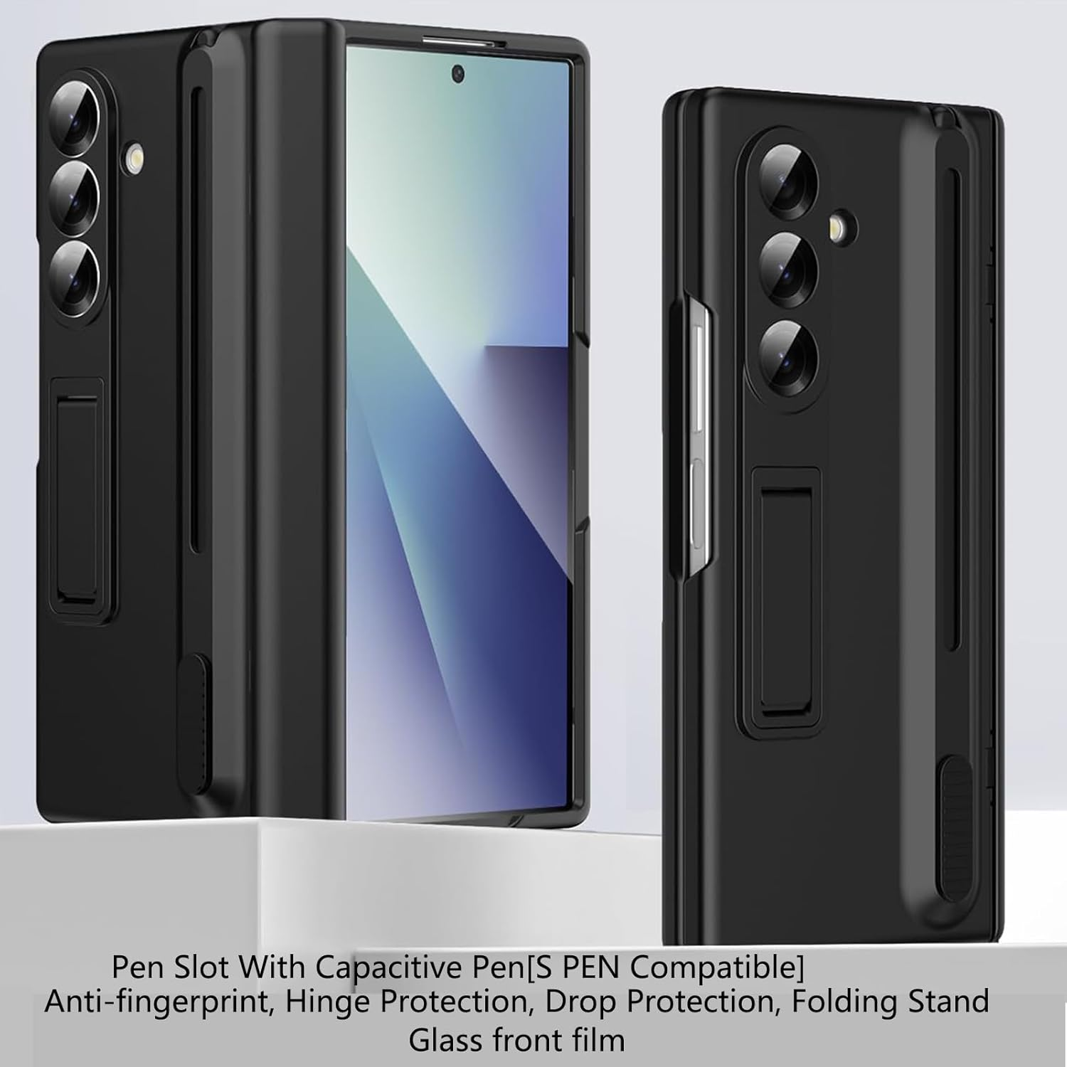 Komiyaa for Samsung Galaxy Z Fold 7 Case with Pen & Pen Holder, Built-In Front Screen Protector and Hinge, Ultra-Thin Silky Liquid PC Frosted Design Protective Case for Samsung Fold 7 (Black) image number 2