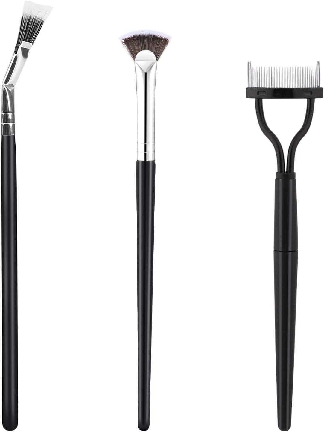 Eyelash Comb and Mascara Fan Brush Set - 3Pcs Folding Angle Scalloped Lash Brush, Eyebrow Brush, Angled Fan Shaped Eyelash Brush for Lashes image number 3