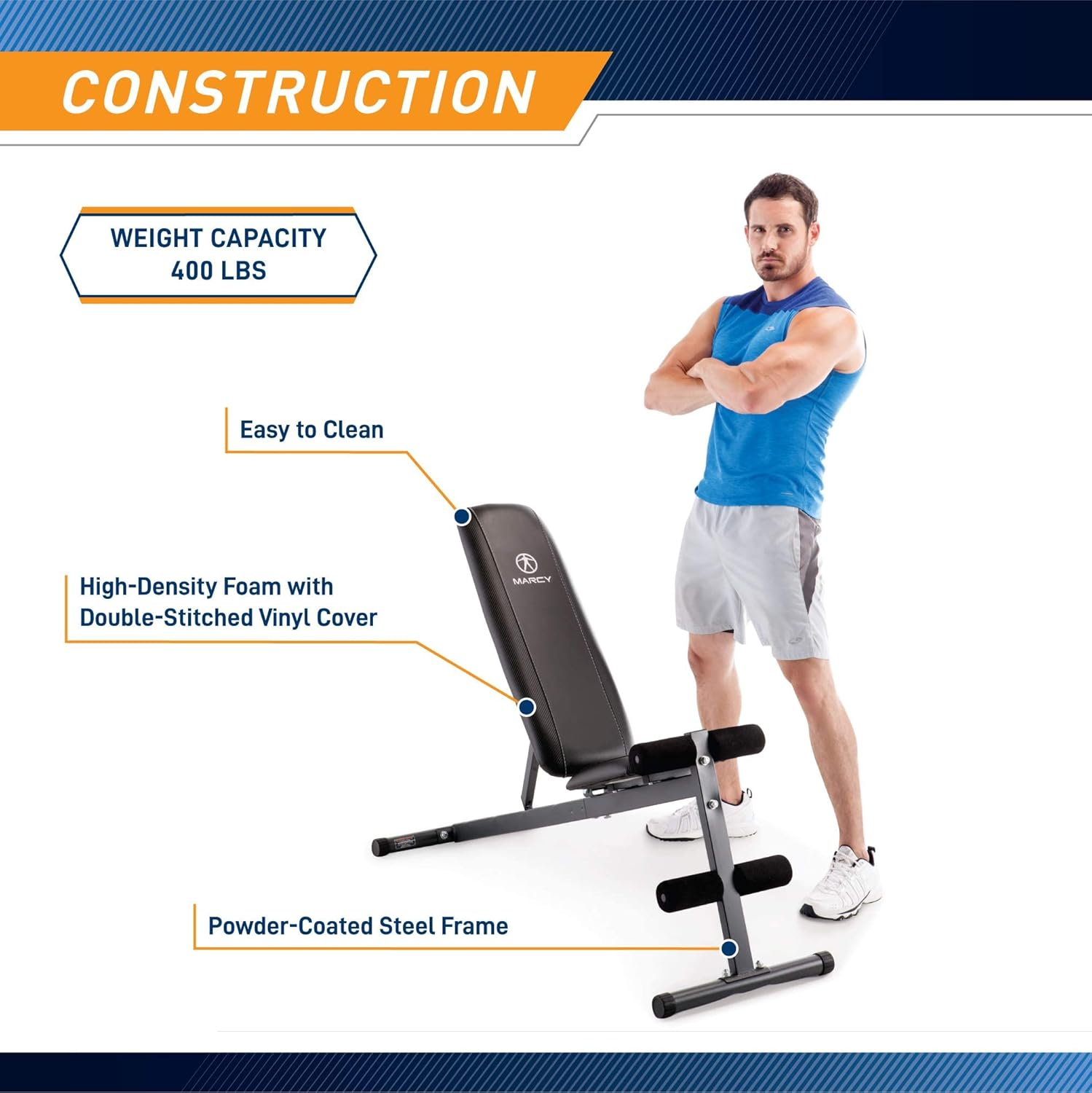 Marcy Exercise Utility Bench for Upright, Incline, Decline, and Flat Exercise SB-261W , Black, 42.00 X 19.00 X 51.00 Inches image number 6