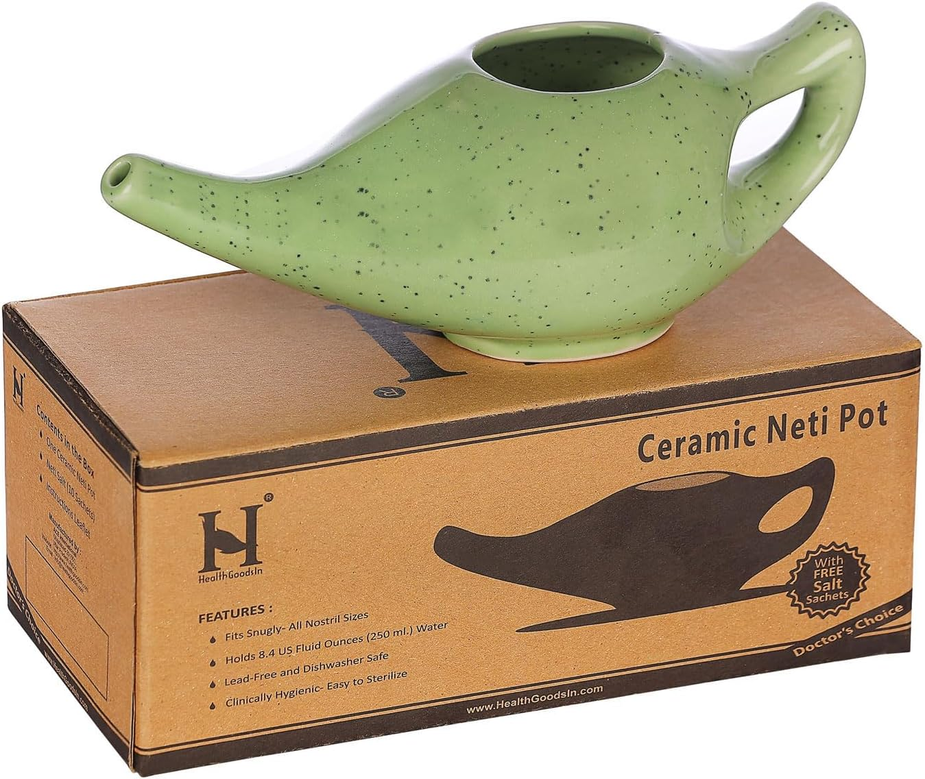 Healthgoodsau - Freckle Pattern Green Ceramic Neti Pot for Nasal Cleansing, 225 Ml Capacity, Dishwasher Safe image number 5