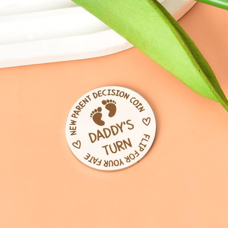 New Mom Dad Gifts after Birth Funny Mommy&rsquo;S Turn Daddy&rsquo;S Turn New Parent Decision Coin First Time Mommy and Daddy Gifts for Christmas Dad Mama to Be Gifts for Women Men Neutral Baby Gender Reveal Gift image number 5