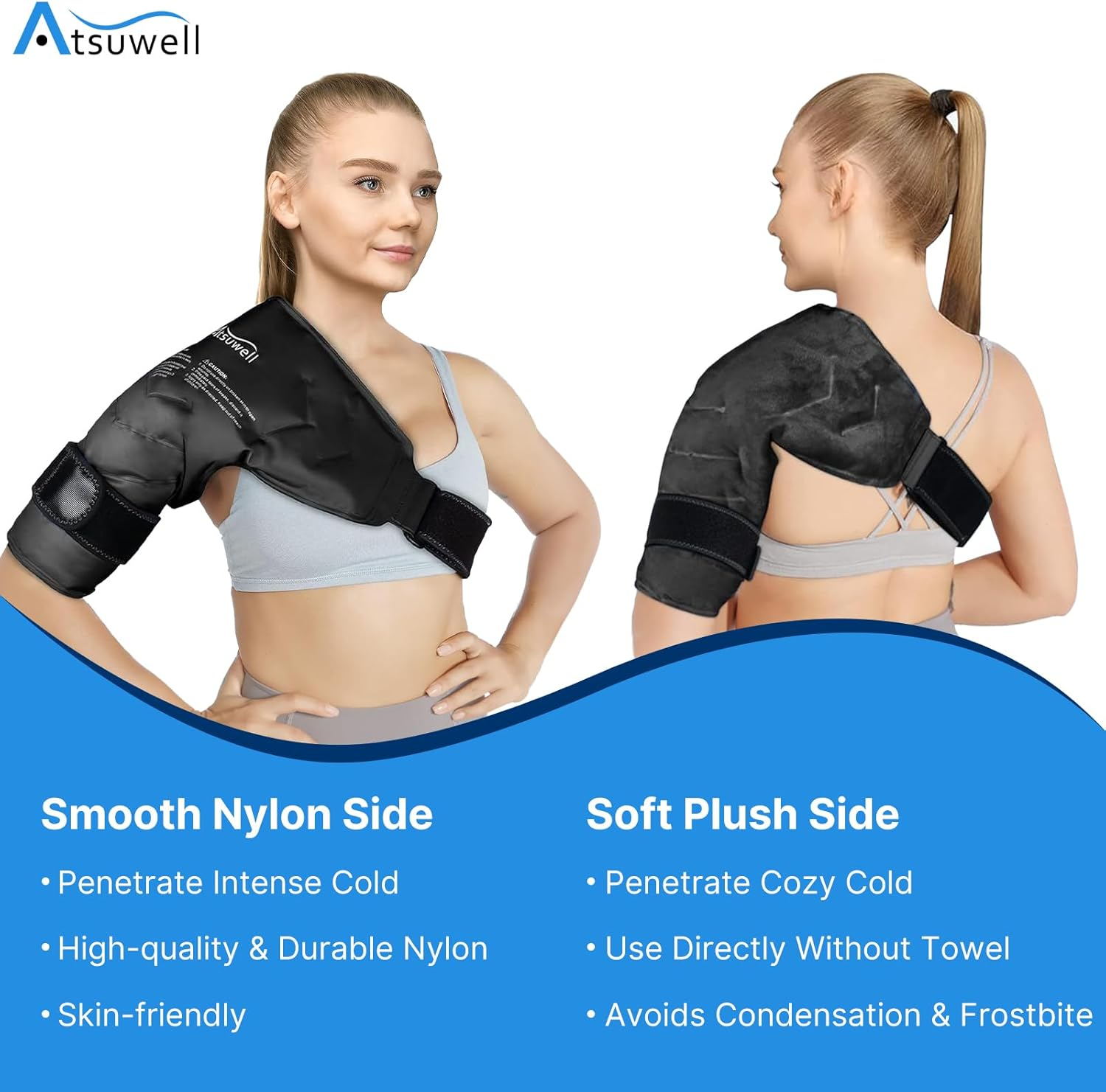 Atsuwell Shoulder Ice Pack Rotator Cuff Cold Therapy, Reusable Gel Ice Wrap for Shoulder Injuries & Pain Relief, Bursitis, Tendonitis, Swelling, Recovery for Man and Women Black image number 3
