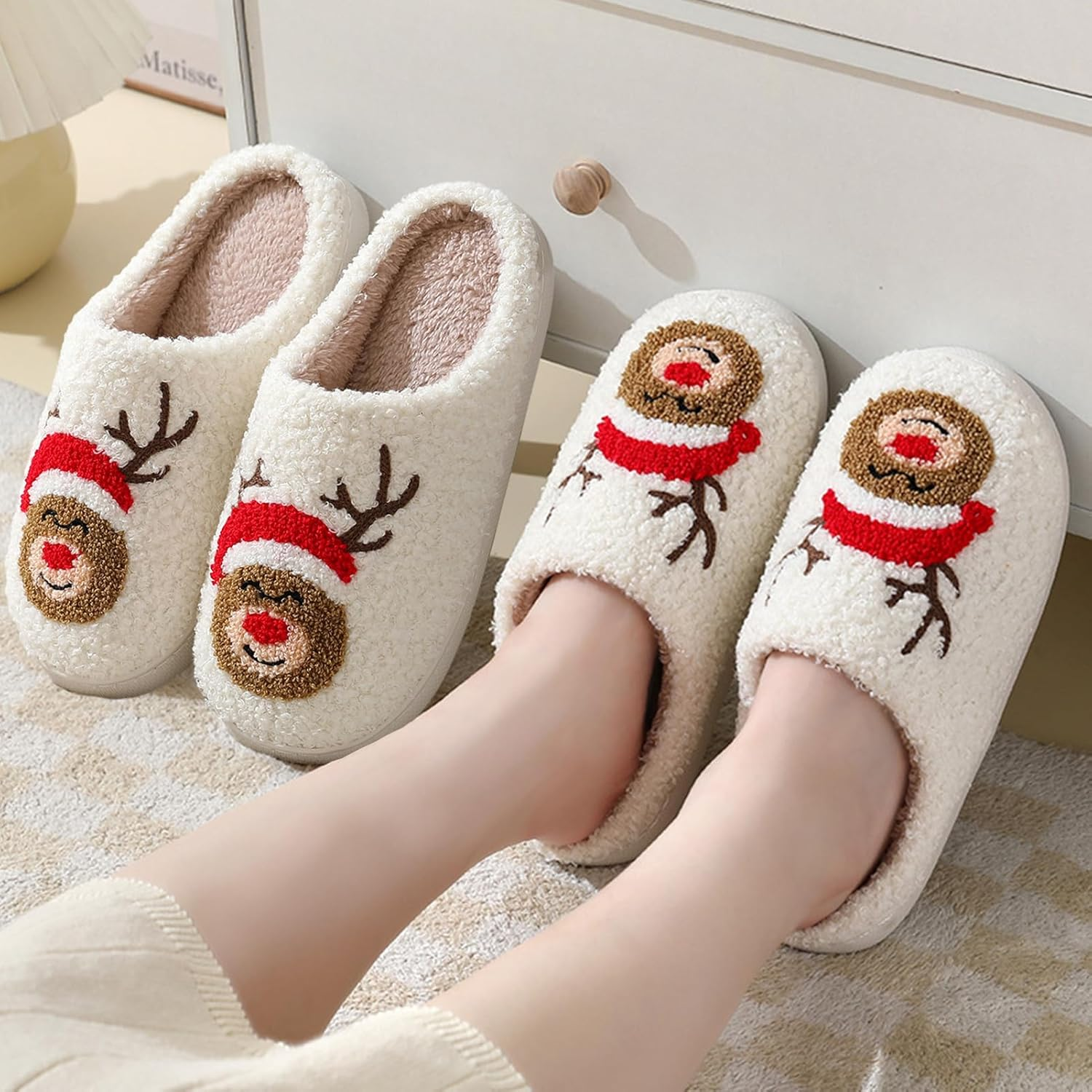 Christmas Slippers for Women - Fuzzy Slippers - Cute Slippers for Women Fun Slippers Soft Plush Christmas Shoes Keep Warm Couples Slippers Borato - 38/39 image number 2