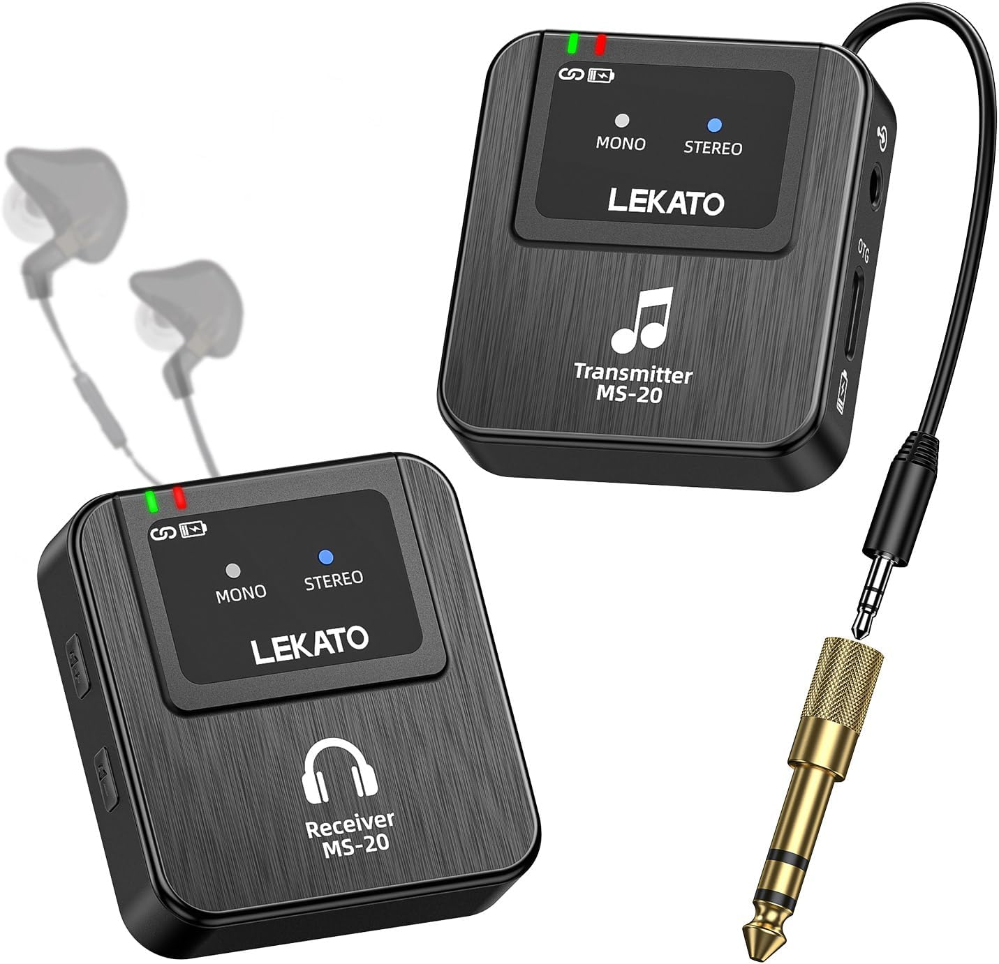 LEKATO Wireless In-Ear Monitor MS-20, 2.4G IEM System Low Latency, with Beltpack Transmitter Auto-Pairing Receiver, OTG Support, One to More, In-Ear Monitoring for Live Performance Singer Band Starter image number 1