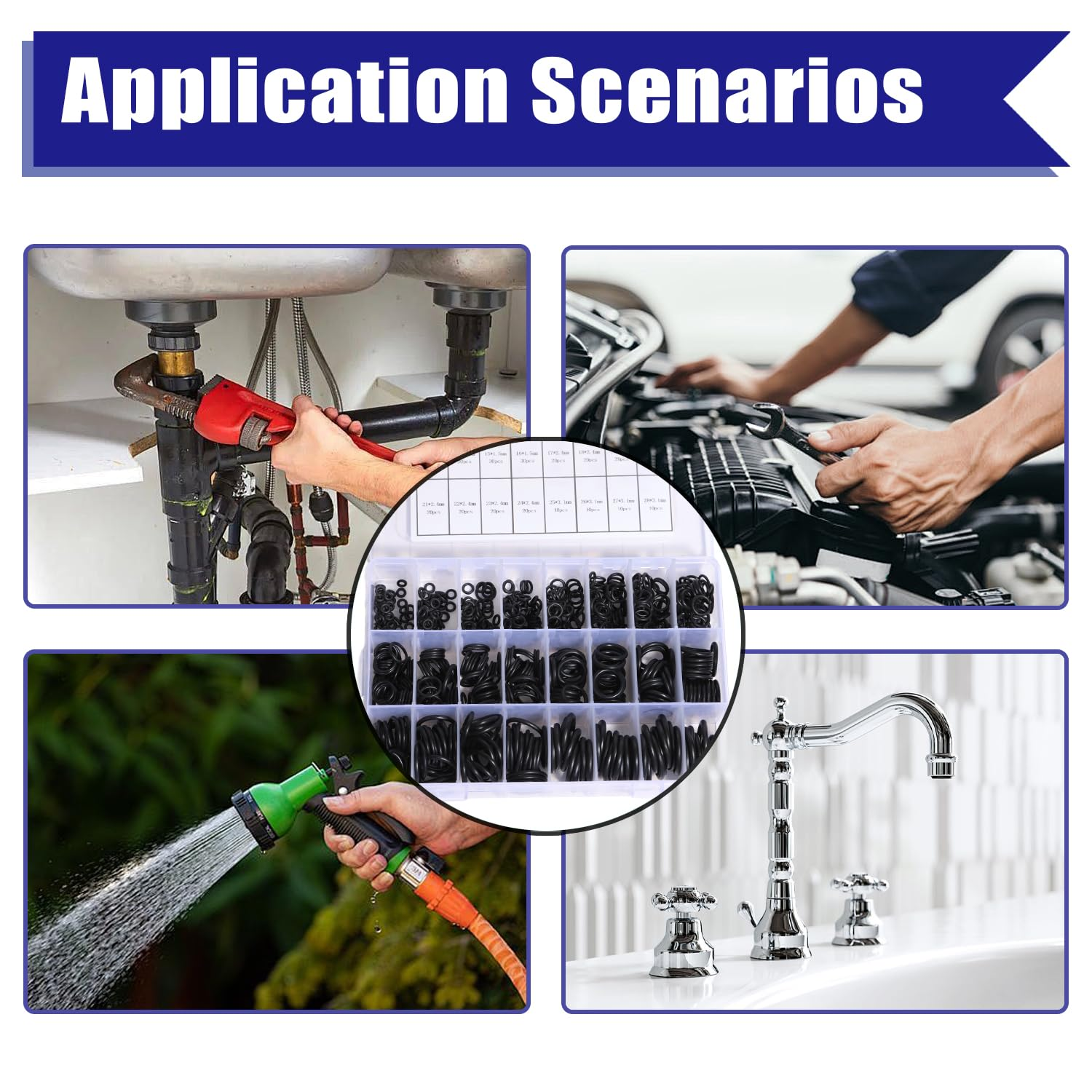 740 Pcs Rubber O-Ring Assortment Kit 24 Sizes Washer Gasket Set Pressure Washer Plumbing Sealing Repair Air or Gas Connections Automotive Repair O Rings Kit image number 1