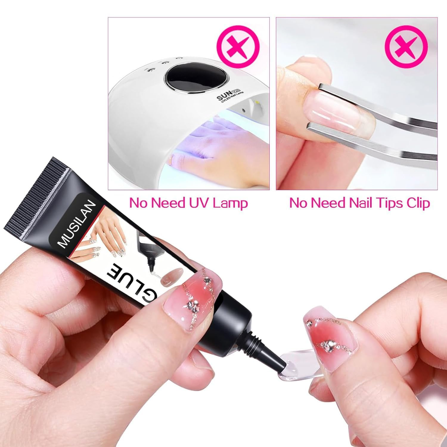 MUSILAN 2PCS Semi Solid Nail Glue, New Super Strong Solid Nail Glue for Acrylic Nails Press Ons Nails Quick Drying No UV Light Long Lasting for Acrylic Fake Nail Tips Chip-Resistant & Longwear Formula image number 6