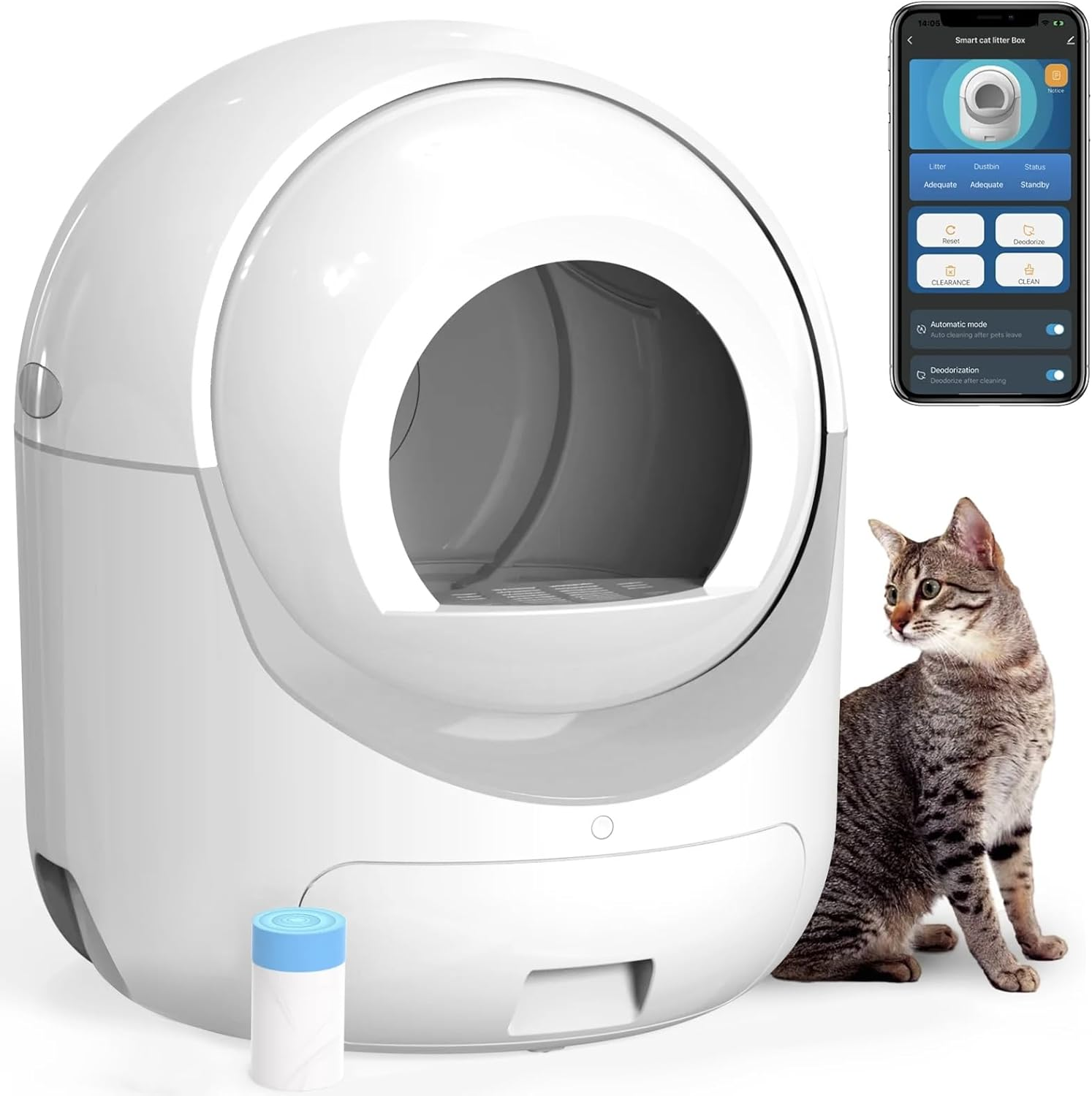 Self Cleaning Cat Litter Box, 60L+10L Extra Large Automatic Cat Litter Box with APP Control Odor Removal, Safety Protection/Suitable for Multiple Cats image number 6