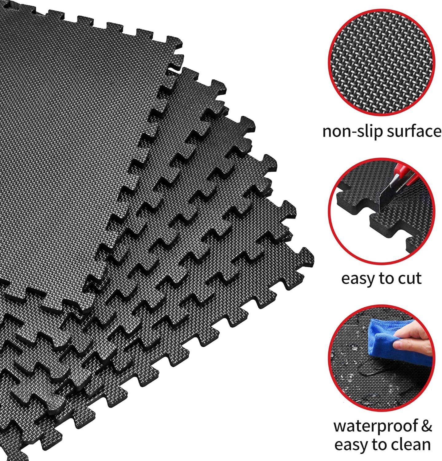 PROIRON Puzzle Exercise Mat 2CM Thick, EVA Interlocking Foam Floor Tiles for Home Gym, Mat for Home Workout Equipment, Gym, Floor Padding for Kids, 60 Cm X 60 Cm X 2 Cm, 24 Sq Ft - 6 Tiles image number 4