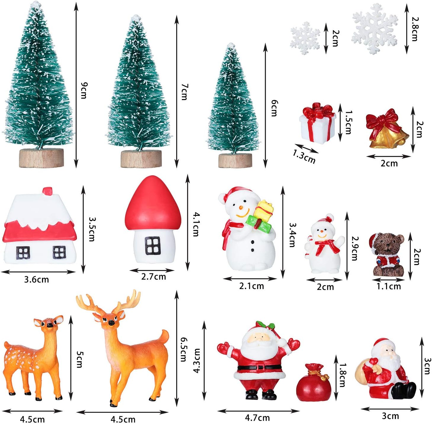 Sumind 41 Pieces Mini Assorted Pine Trees Christmas Miniature Ornaments Bottle Brush Trees with Snowmen, Reindeer, Miniature Ornaments for Christmas Party Decorations image number 3