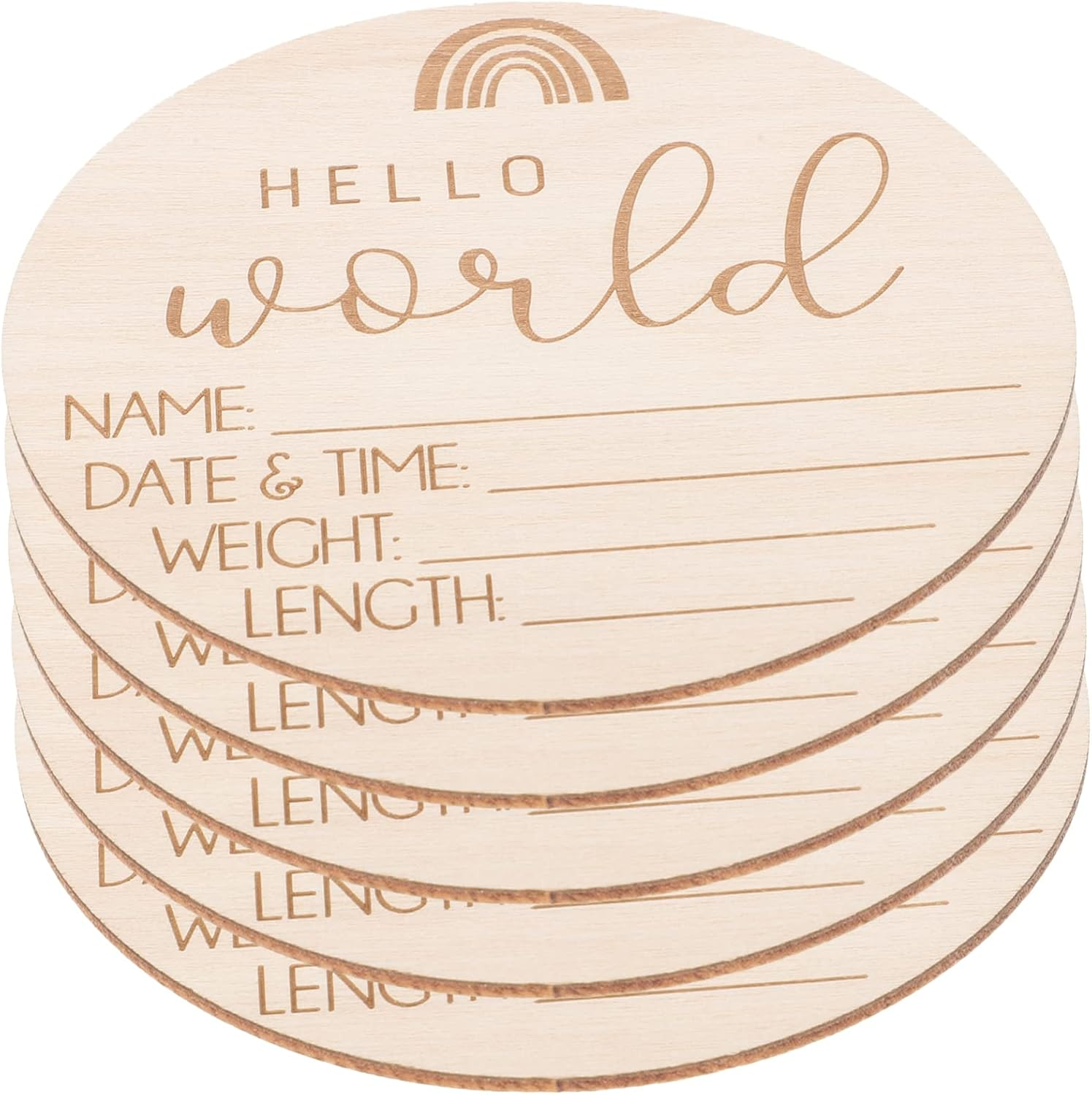 Minkissy 5Pcs Wood Birth Announcement Signs Rainbow Design Hospital Newborn Name Plaques Photo Props and Nursery Decor for Newborn Photography and Shower Celebrations image number 4