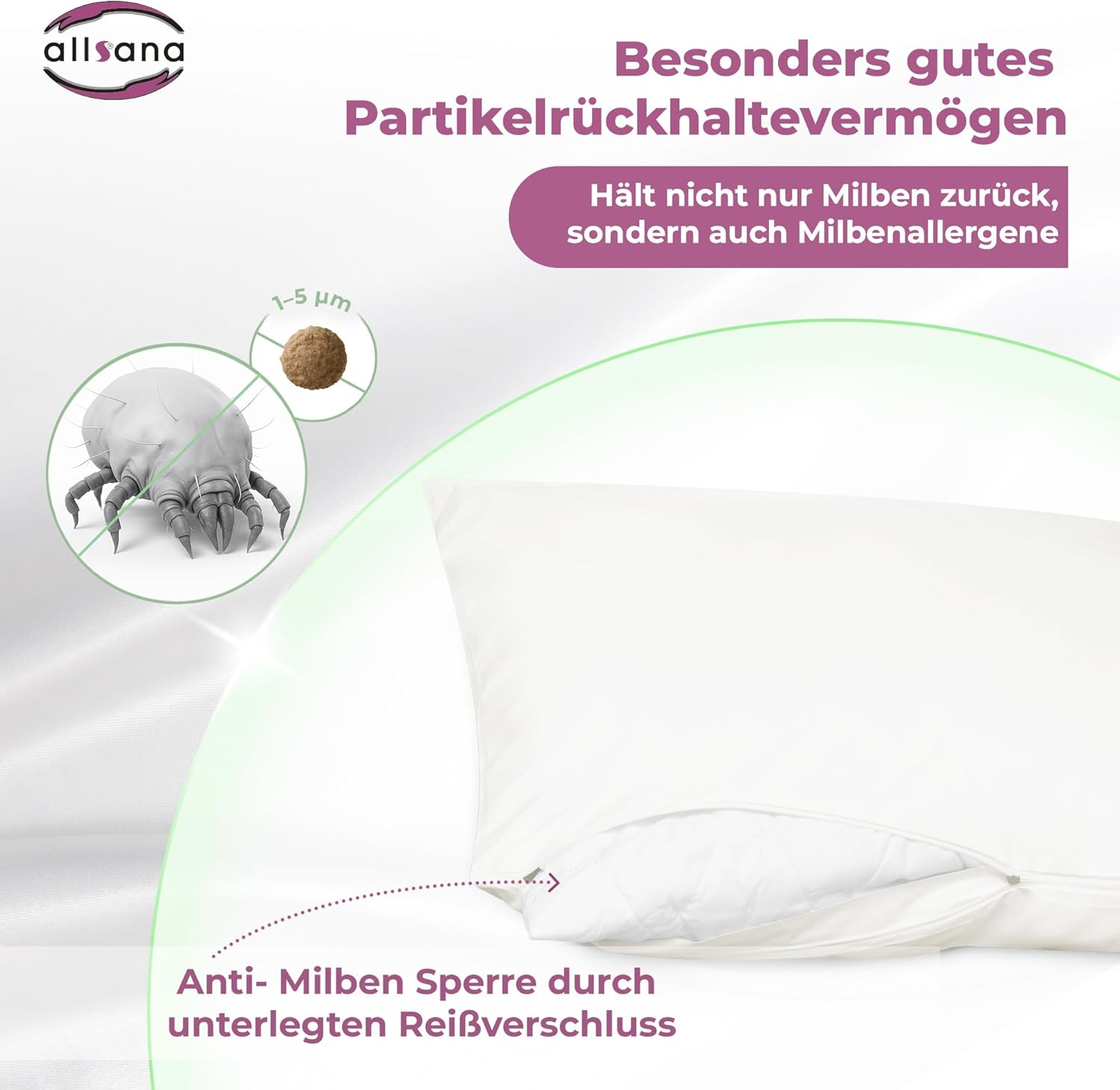Allsana Allergy Sufferers Pillowcase 40 X 60 Cm | Allergy Bed Linen | anti Mite Encasing | Mite Protection for House Dust Allergy Sufferers | Allergy-Proof Intermediate Cover for Pillow | T&Uuml;V Tested image number 1
