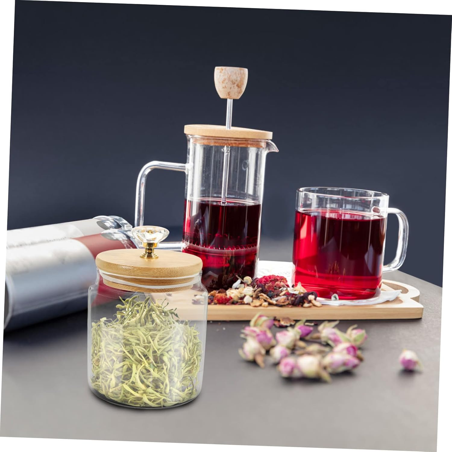 VINTORKY 2Pcs Glass Tea Canisters Loose Tea Canister Multi-Function Container Lid for Kitchen Storage for Dried Fruit and Home Supply image number 4