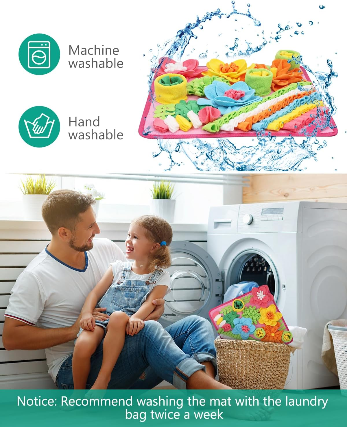 ORIA Snuffle Mat for Dogs, Sniff Mat Slow Feeding Mat for Pets, Interactive Feed Puzzle Pet Toys for Smell Training, Foraging Skills and Stress Relief, for Small Dogs Cats, 15X15 Inch - Pink image number 2