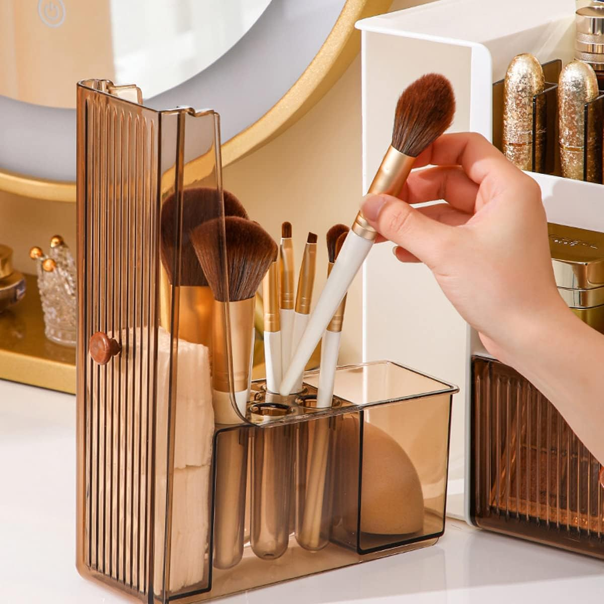 Makeup Organizer, Cosmeticsorganizer Box with Drawers, Cosmetic Storage Box with Lid for Vanity, Cosmetic Skincare Display Cases for Dresser, Countertop image number 5