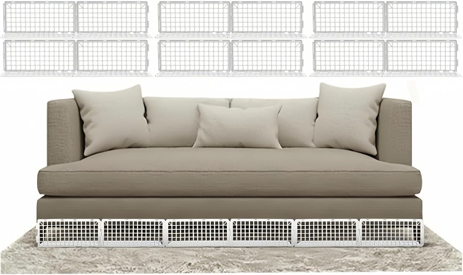 12 Pcs under Couch Blocker, under Bed Sofa Furniture Blocker Plastic Stopper, Couch Guards Bumper Stop for Things Pets ，37 Cm* 17Cm (White) image number 1