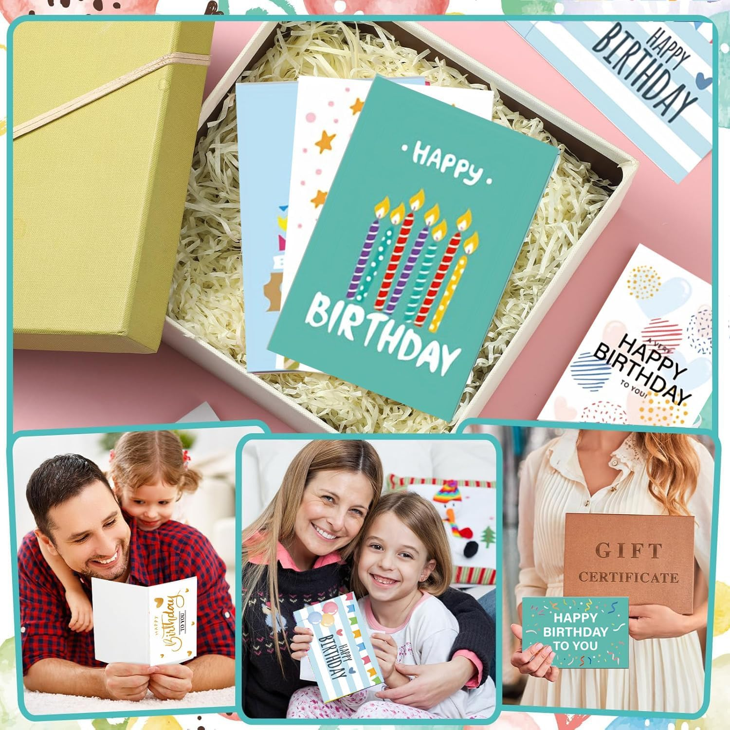 24 Pcs Happy Birthday Cards with Envelopes & Stickers,4X6 Inches Assorted Birthday Card, Birthday Greeting Cards Blank Birthday Card for Family, Kids, Friends, Work & Office Celebrations