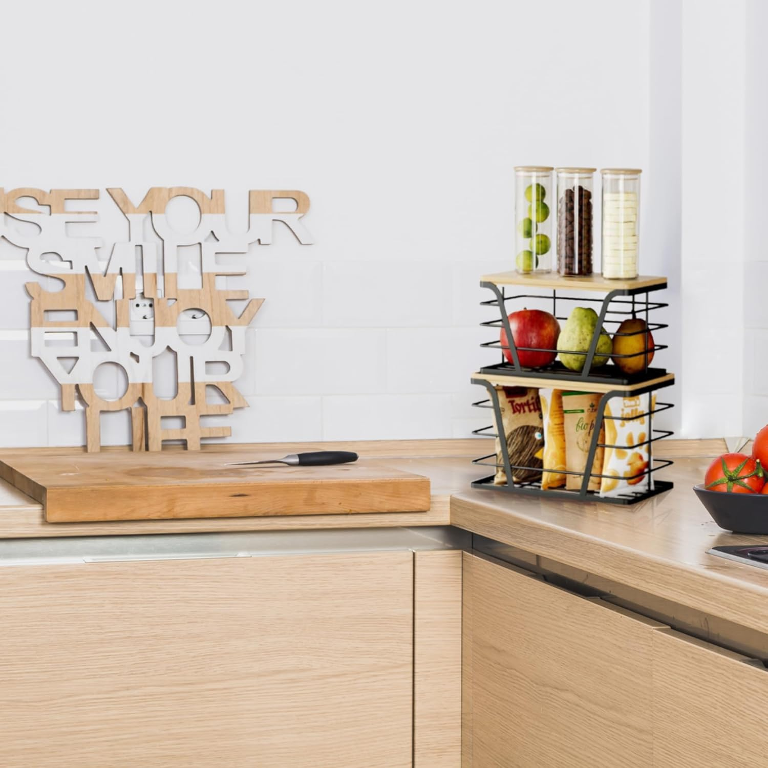 2 Pack Trash Bag Dispenser and Garbage Holder &ndash; Stackable Roll Storage Box with Bamboo Top for Kitchen, Bathroom & under Sink Home Organization image number 1