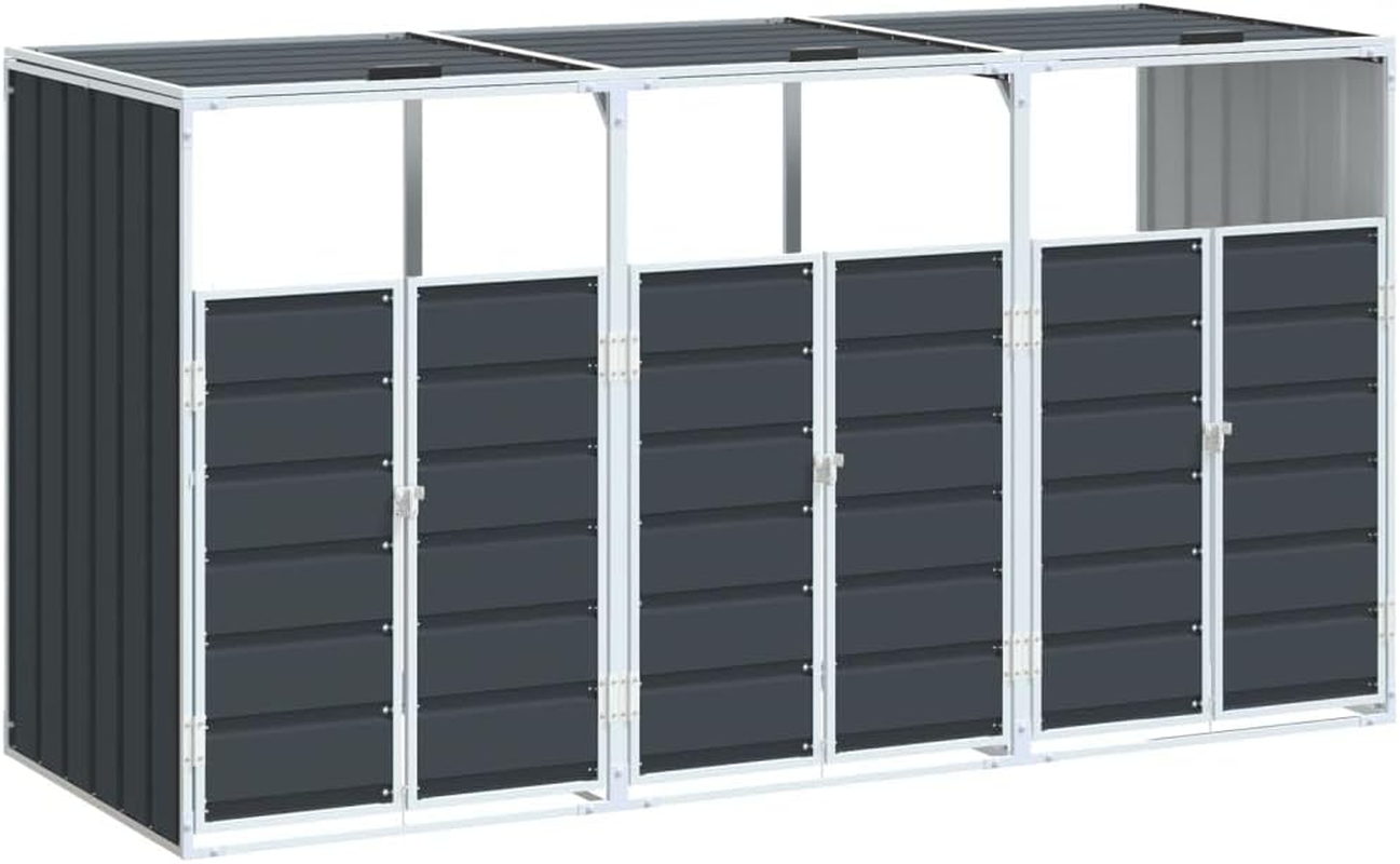 Vidaxl Triple Bin Wheelie Bin Storage - Anthracite Steel 216X81X115 Cm - Ventilated & Expandable image number 5