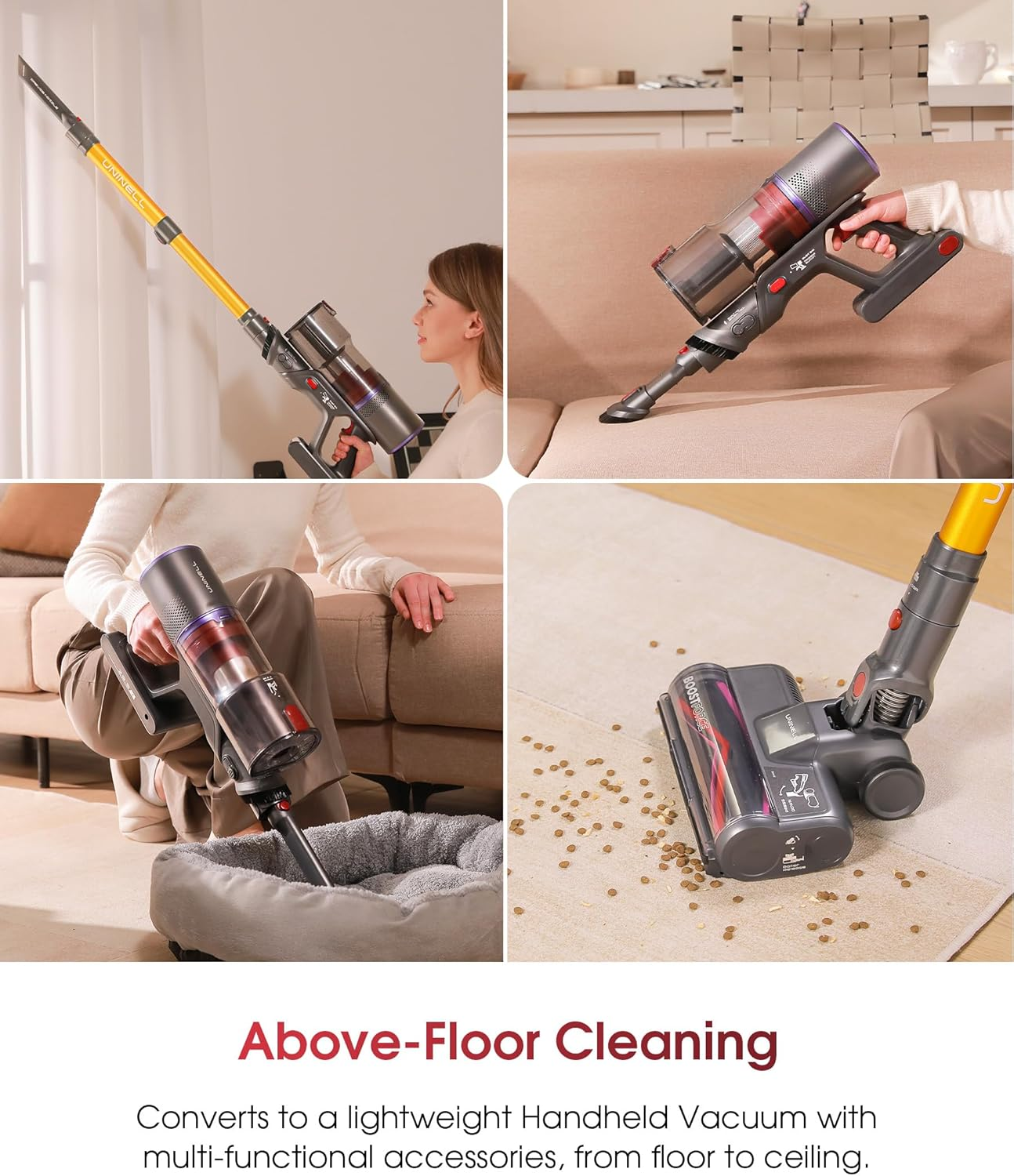 UNINELL Cordless Vacuum Cleaner, 550W 48KPA 65Mins Vacuum Cleaners with LED Screen, Self-Standing Cordless Vacuum, Rechargeable, Anti-Tangle for Home/Pet Hair/Carpet image number 4