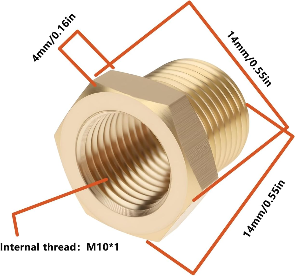 Emagtech 2Pcs M12 X 1 Male to M10 X 1 Female Brass Reducer Adapter for Connecting Pipes in Natural Gas Refrigeration Hydraulic Systems image number 3