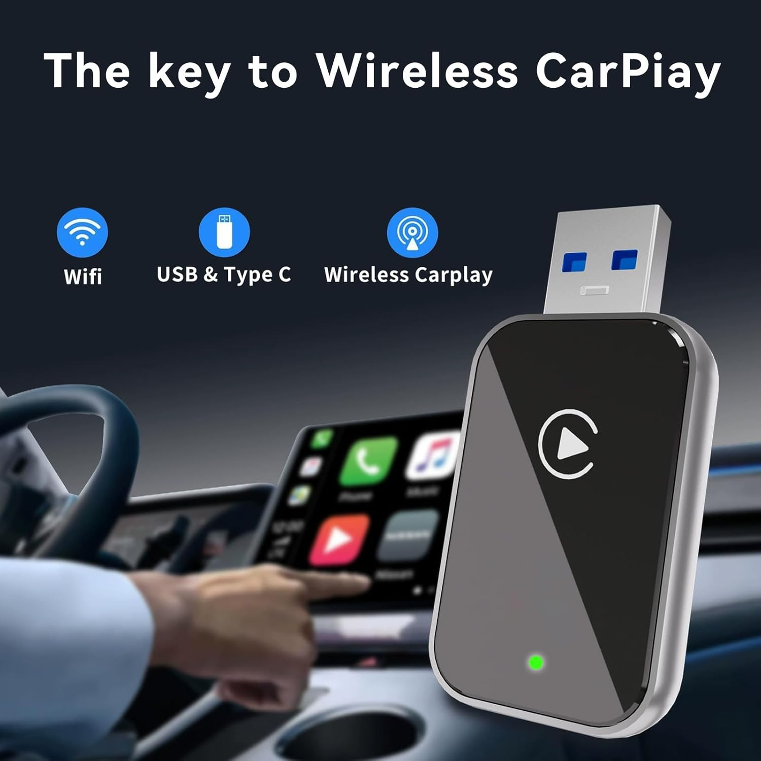 Wireless Carplay Adapter for Iphone - 2025 Model Converts Wired Carplay to Wireless, Easy Plug & Play Setup, Compatible with Vehicles after 2016 (Ios Only)