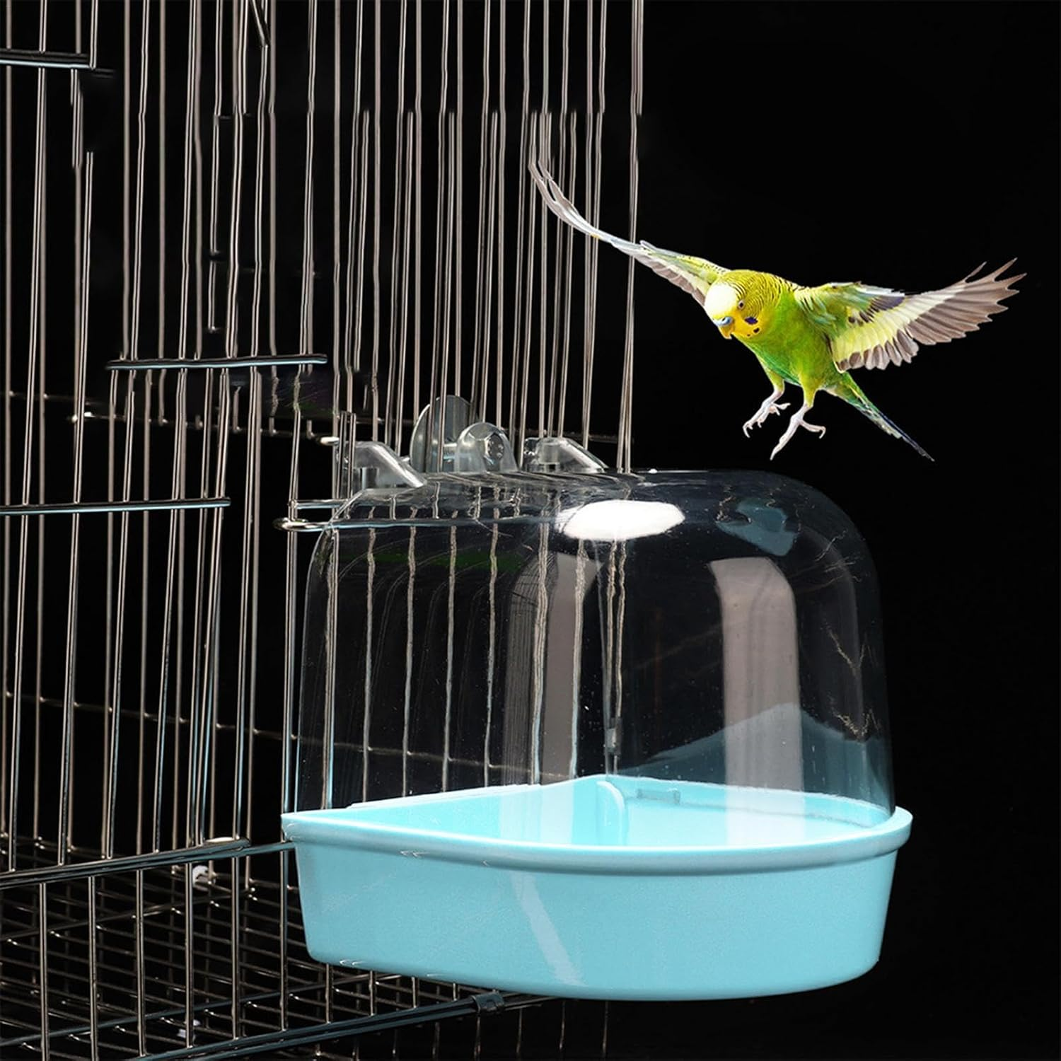 Bird Bath Tub, Bird Bath for Cage, Hanging Bathtub Bird Cage Supplies with Hooks, Water Shower Transparent Box Food Feeder Holder Tray, Birdbath Toy for Pet Parrot Budgie Parakeet image number 4