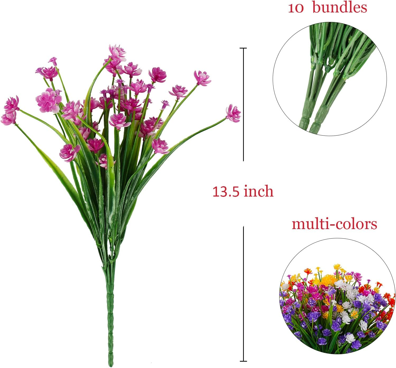 Artificial Flowers for Outdoors UV Resistant Fake Flowers Greenery Shrubs Plants for Hanging Planter Porch Patio Window Box Decoration 10 PCS(5 Colors) - Pink image number 5