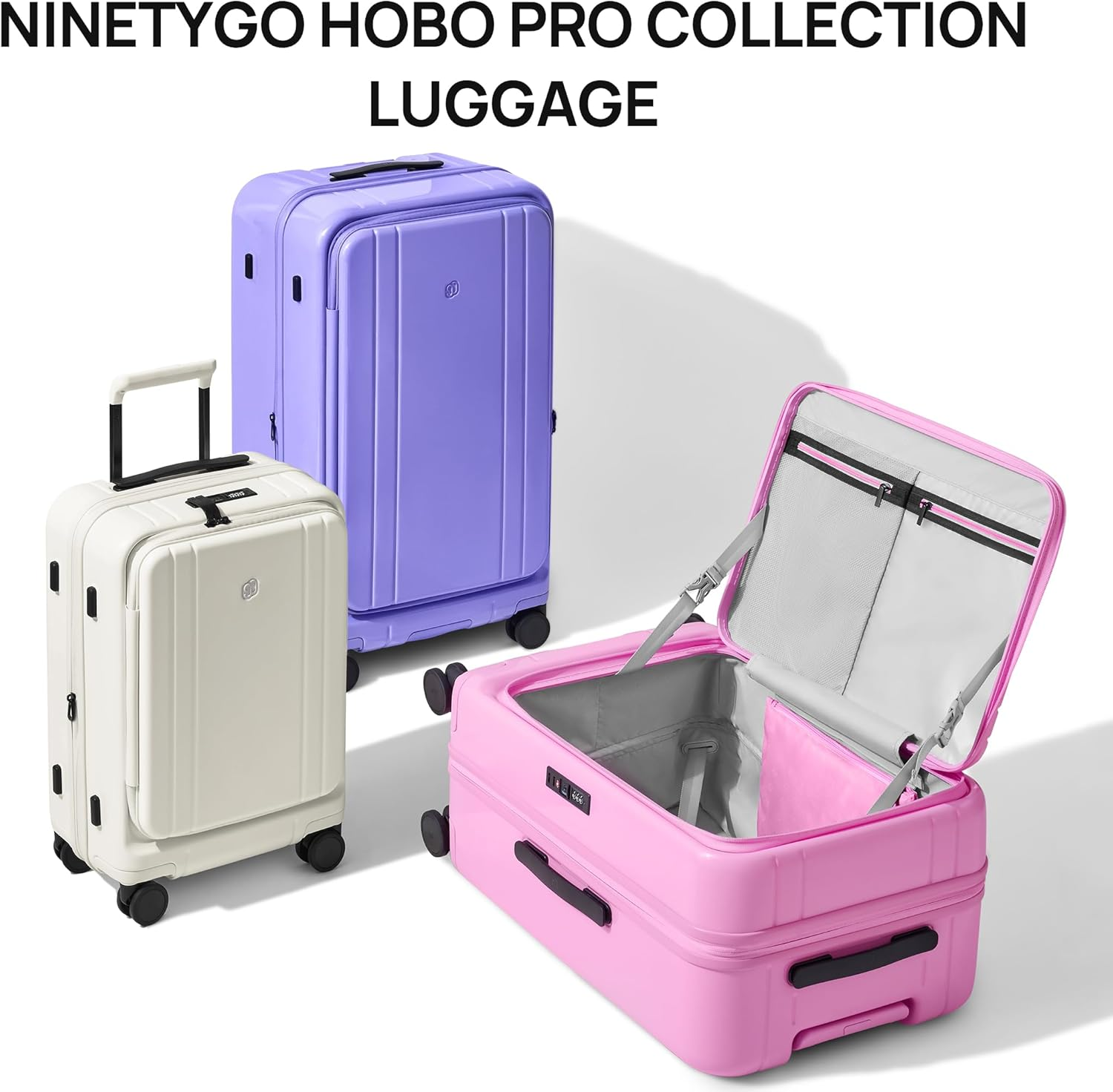 NINETYGO Carry on Luggage 22X14X9 Airline Approved, Flat Top Opening 20 Inch Suitcase, PC Hard Shell, TSA Lock, 360&deg; Spinner Wheels, 03-Purple, Checked 28-Inch