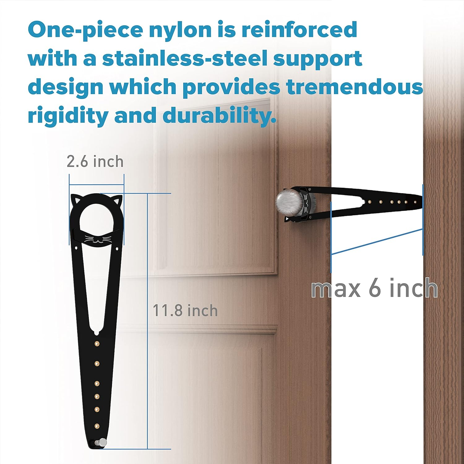 Neobay Cat Door Latch with Stabilizer, 7 Sizes Adjustable Door Prop for Cats to Keep Dog Out of Litter Box, Economical Alternative of Pet Gates and Interior Pet Door, Blcak, 2 Packs image number 6