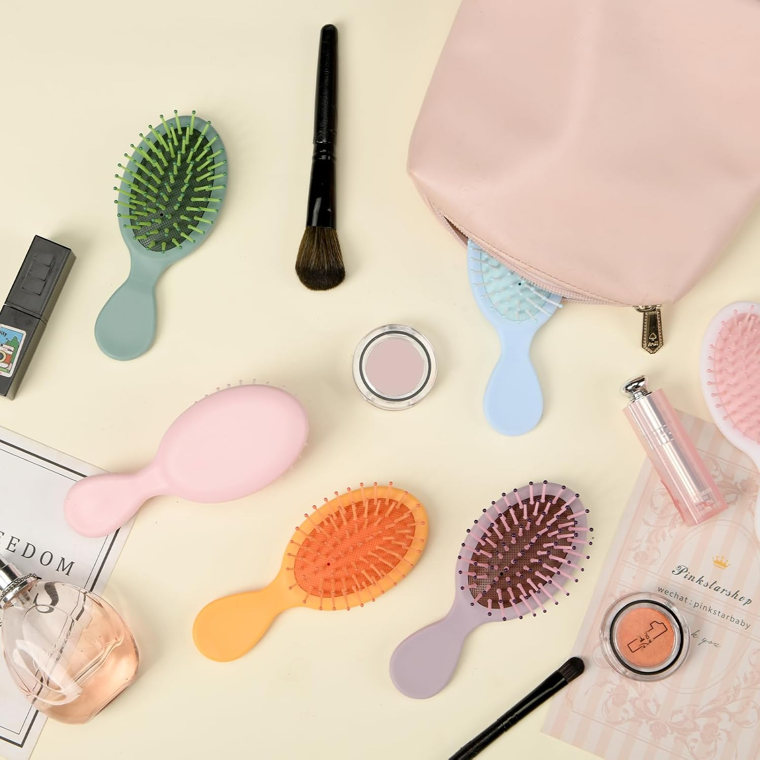 12 Pack Mini Wet Hair Brush Soft Bristle Detangler Pocket Paddle Hair Brushes Travel Detangling Brush, for Most Hair Types, with Ease Knots without Tears or Breakage, 12 Colors image number 6